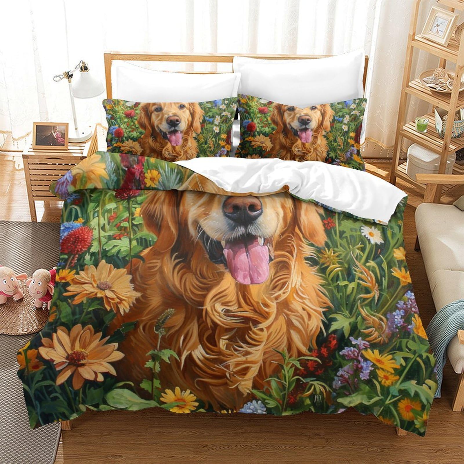 Parure de lit motif chien Golden Retriever 3D cadeau idéal pour ado et adulte