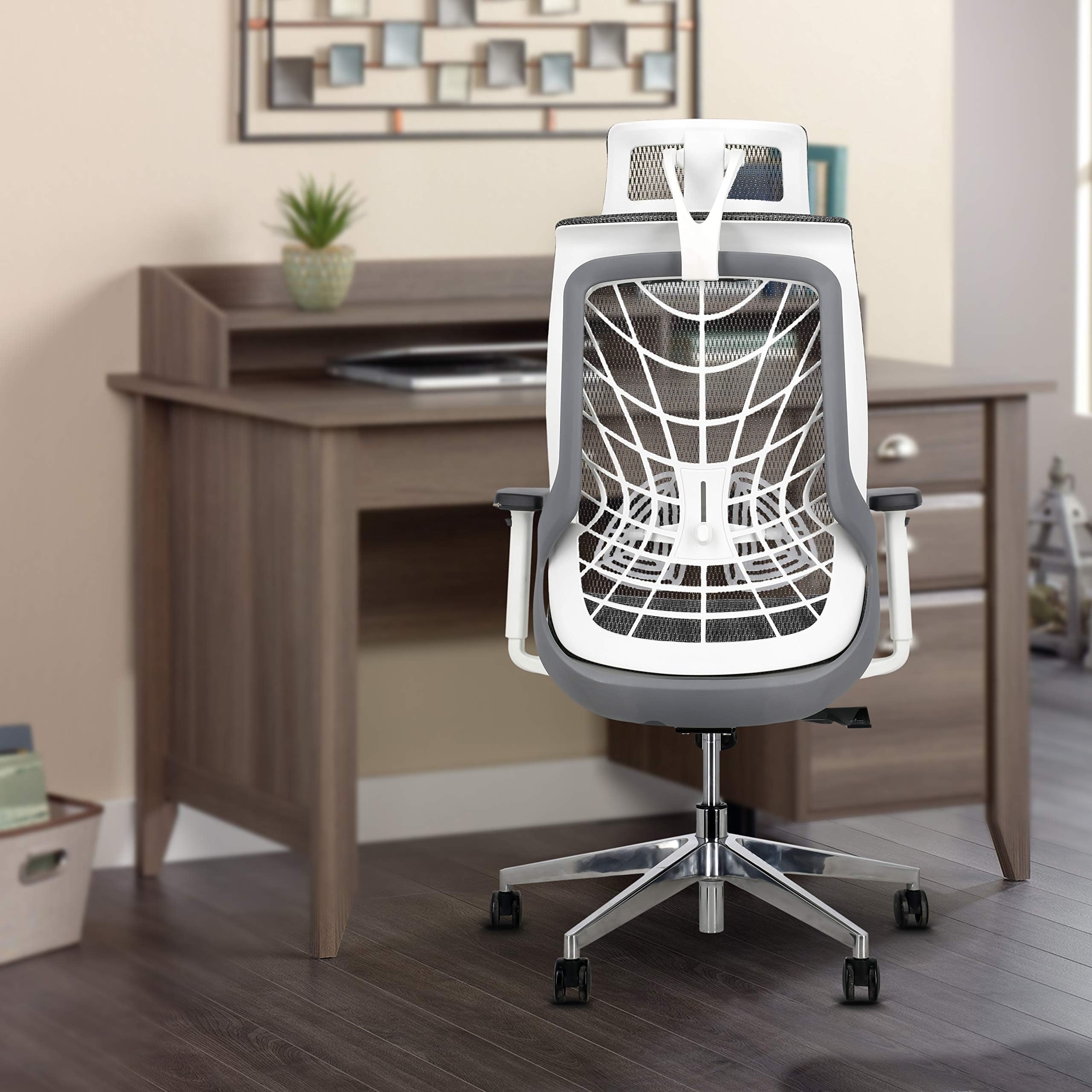 JD9 High Back Ergonomic Chair for Office & Home Glass with Nylon Back with Korean Mesh, Rhino Multi-Position Lock with Seat Slider