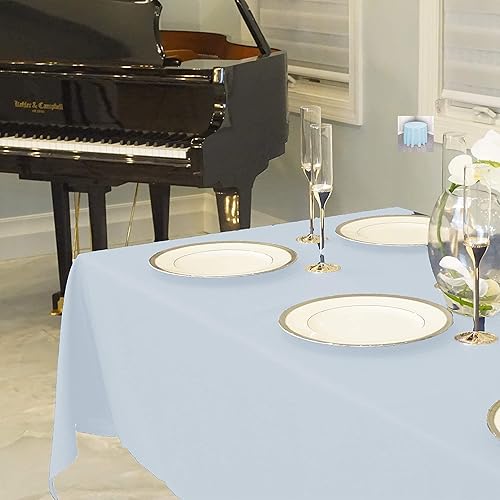Miniatura 3 de Kadut Paquete de 2 manteles rectangulares (60 x 126 pulgadas), mantel azul bebé para mesa de 8 pies, tela resistente, lavable a máquina, para