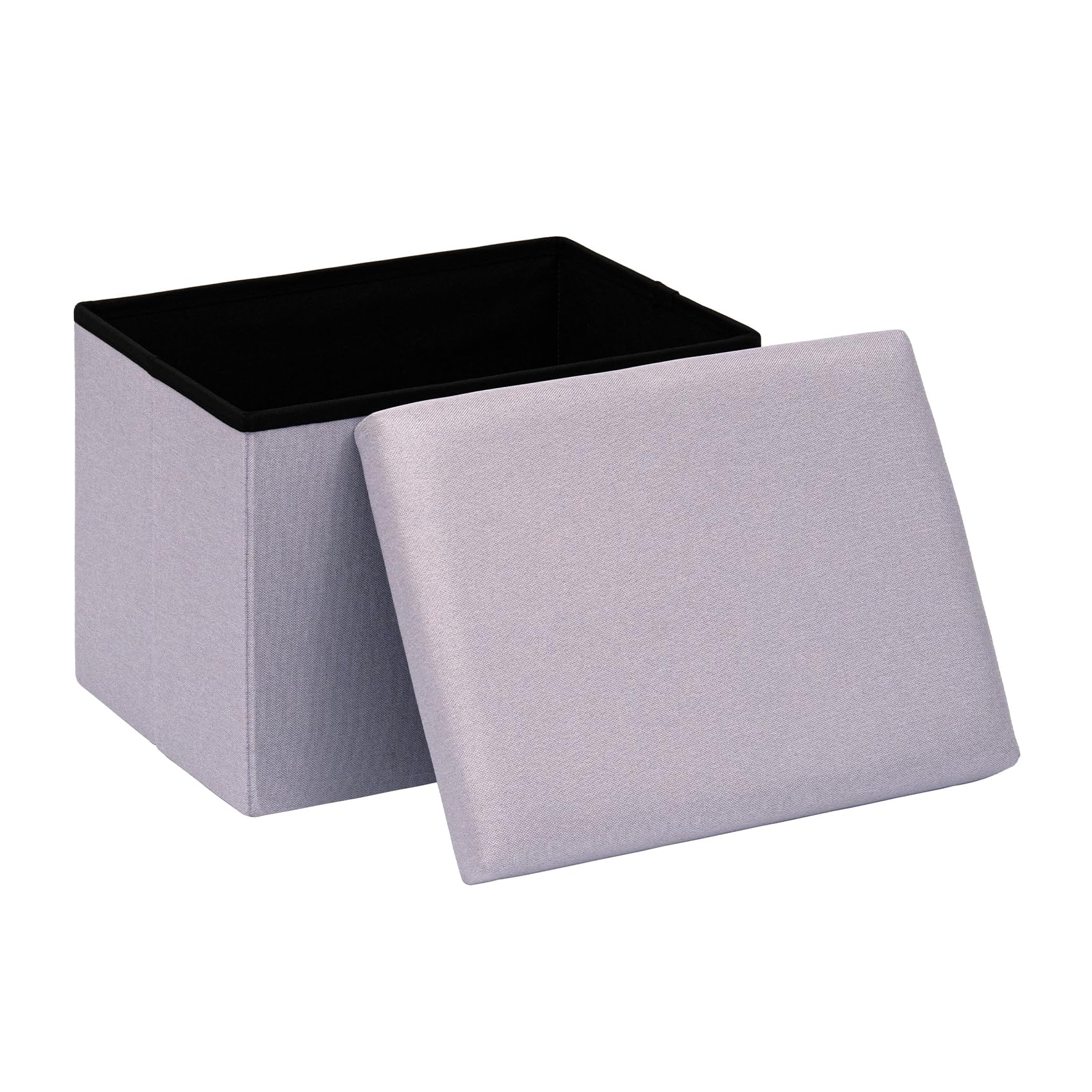 PINPLUS Ottoman Storage Box with Lid, Linen Fabric Foldable Footstool, Small Storage Chest for Living Room, Bedroom & Entryway, 42x32x32 cm, Light Purple