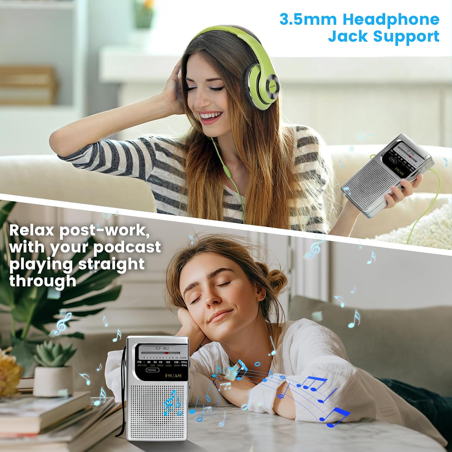 Radios Portable AM FM,Small Radio with 3.5 Input for Headphones Earphone Analog Tuning,Transistor Pocket Radio with Hand Strap,Used for Running/Walking/Traveling(Silver)