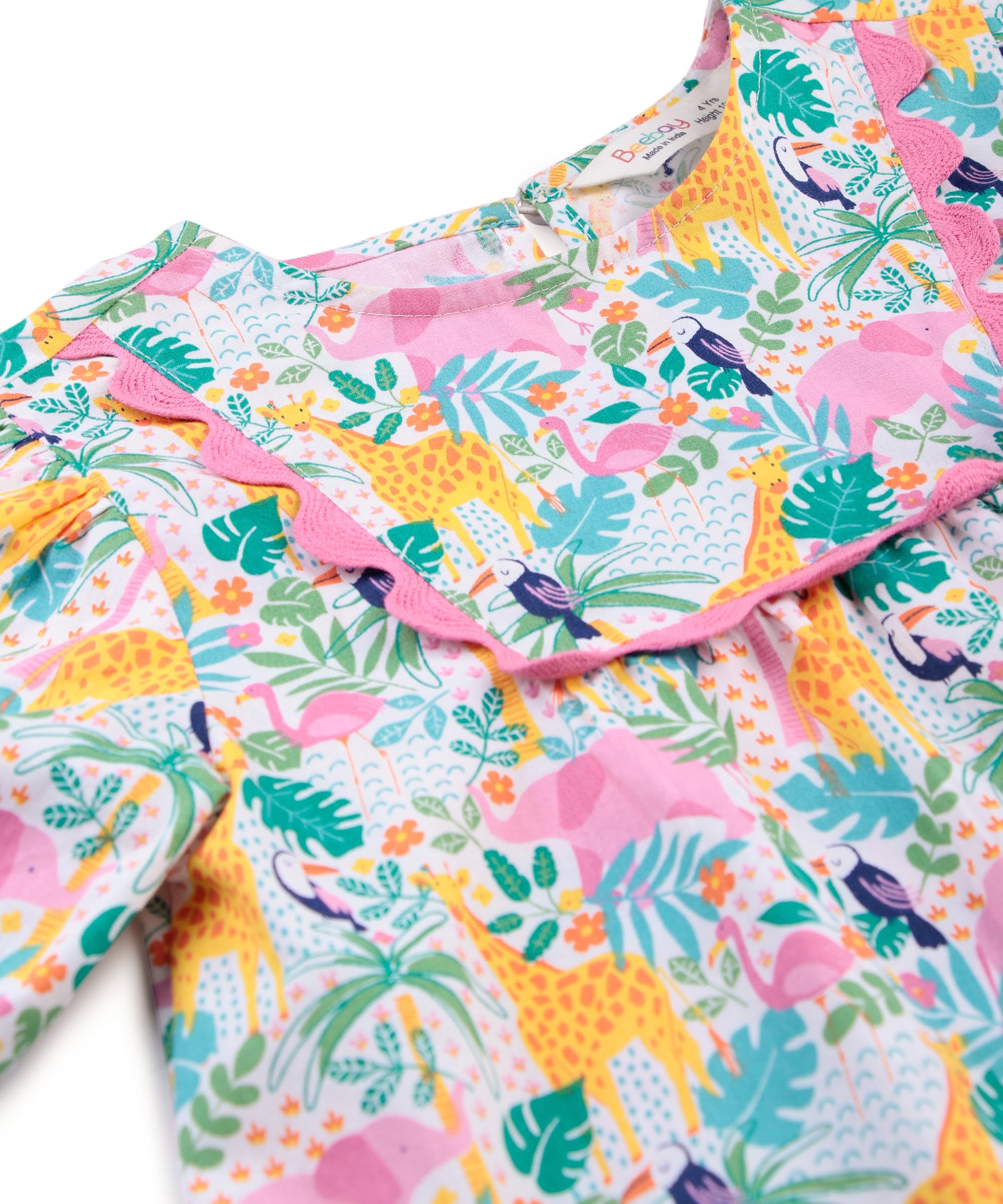 Beebay Kids Girls Tropical Print lace Detail Dress Multicolour 1