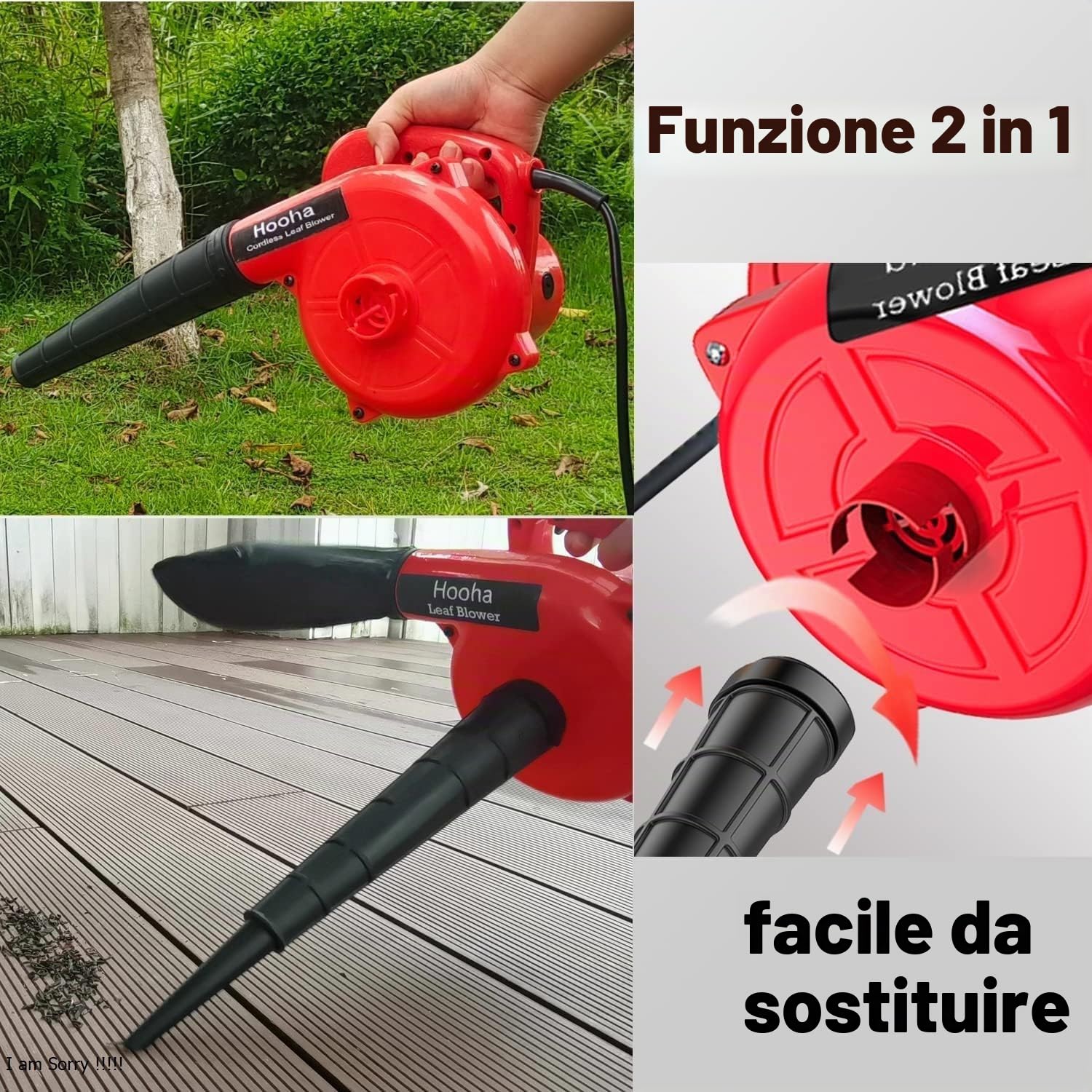 Hooha Soffiatore a filo con cavo in gomma morbida da 137 cm, potente soffiatore elettrico e ventilatore 200 km/h e 16000 rpm, per giardinaggio, cura del prato, giardinaggio (1,3 kg, 1000 W)