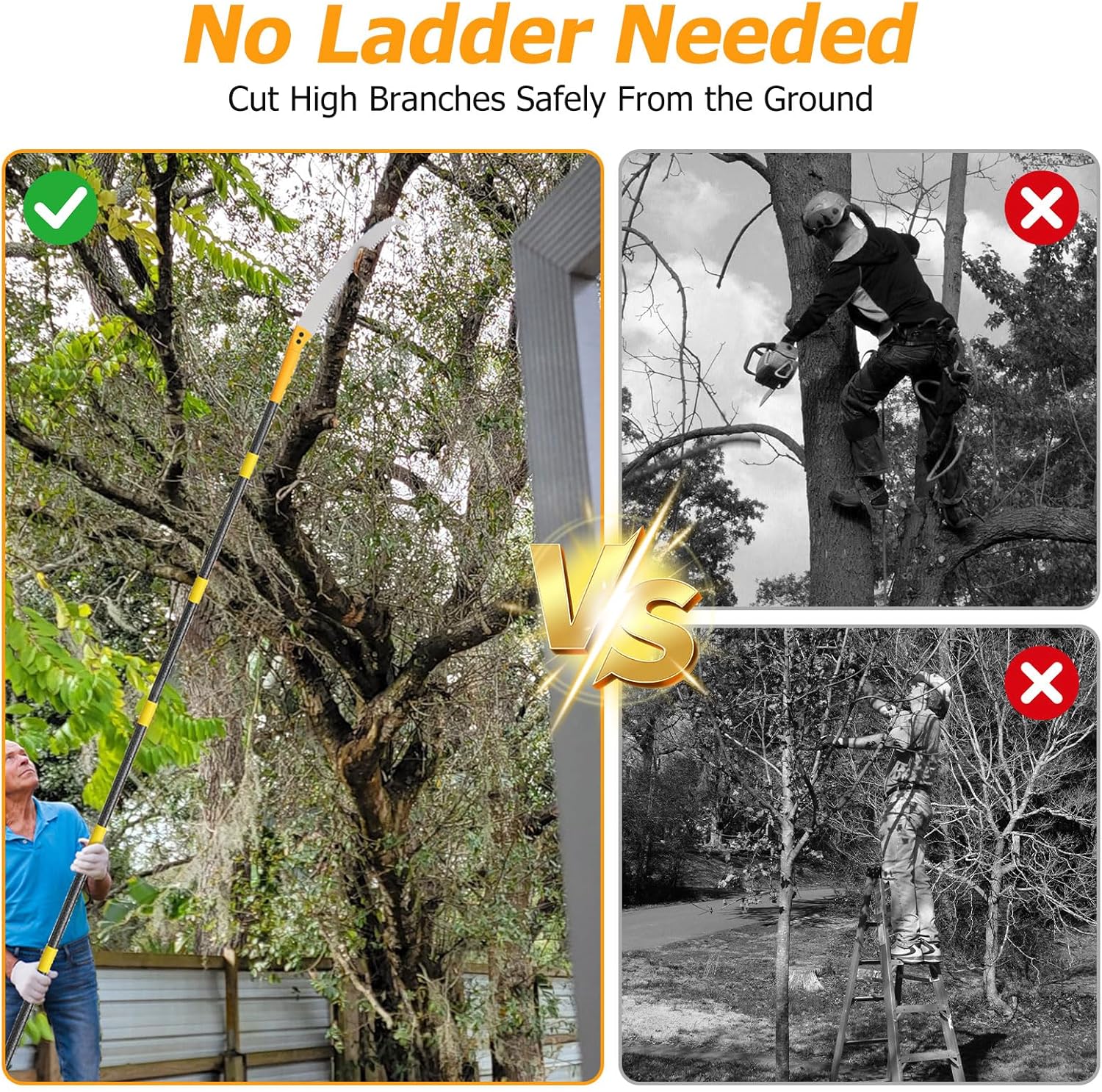 Manual Pole Saw for Tree Trimming - 7.2 FT Lightweight 2-in-1 Manual Hand Saw& Long Extendable Pruning Saw, Adjustable Branch Cutter Pruner for Yard, Garden, Palm, Smooth Push-Pull Cutting Sharp Blade