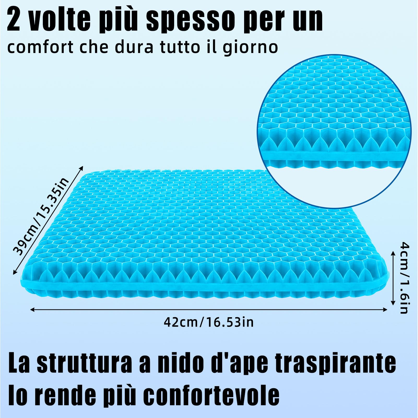 Cuscino Sedia Ufficio、Cuscino Gel Sedia-Questo è Cuscino Antidecubito per Sedia a Rotelle Dotato di Fodera Rimovibile e Lavabile.Adatto per Ufficio,Auto e uso Domestico (Azzurro cielo, 42cm*39cm*4cm)