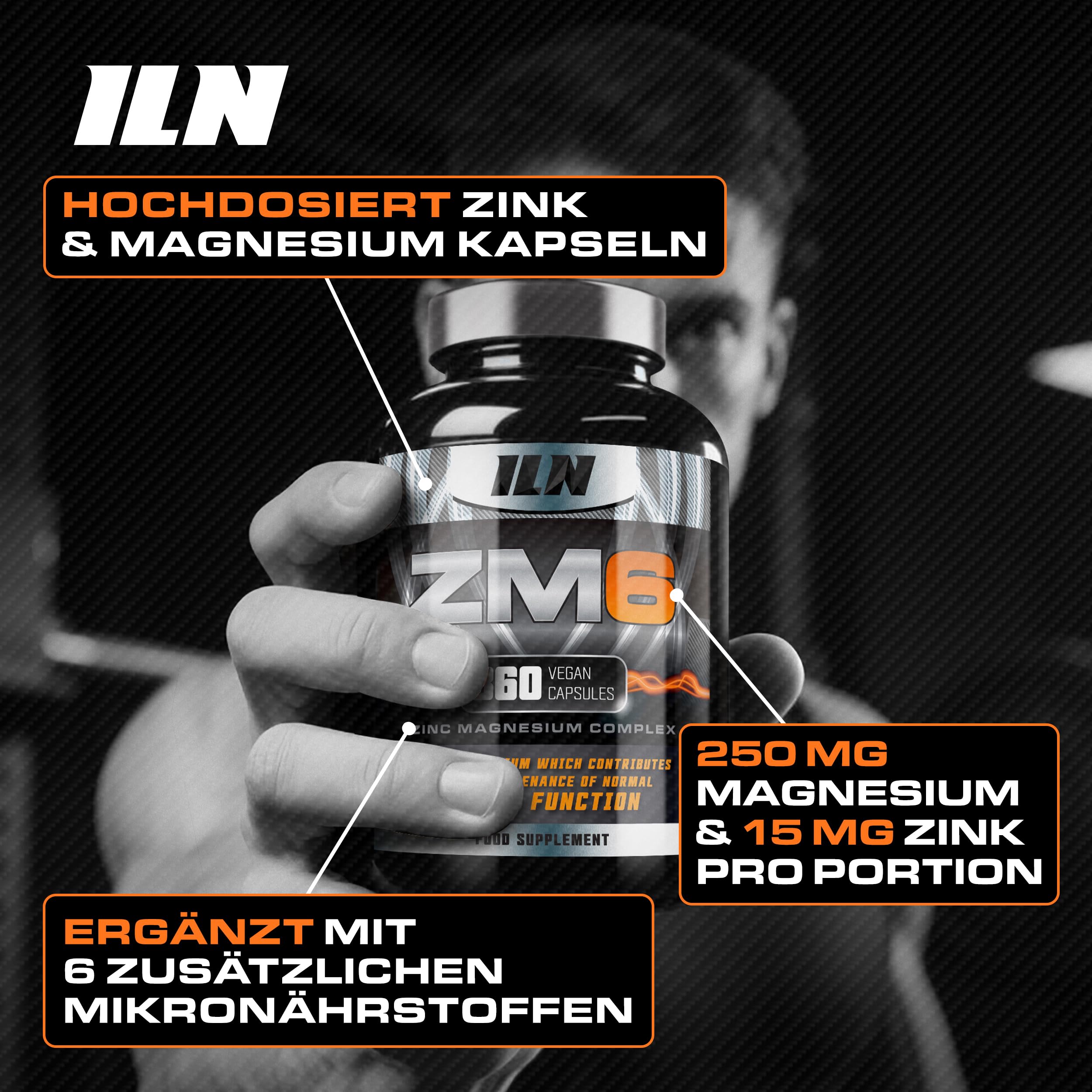 ZM6 Zink Magnesium Kapseln - Zink hochdosiert mit Vitamin B6 - Magnesium Komplex für normale Muskelfunktion - 360 vegane Kapseln