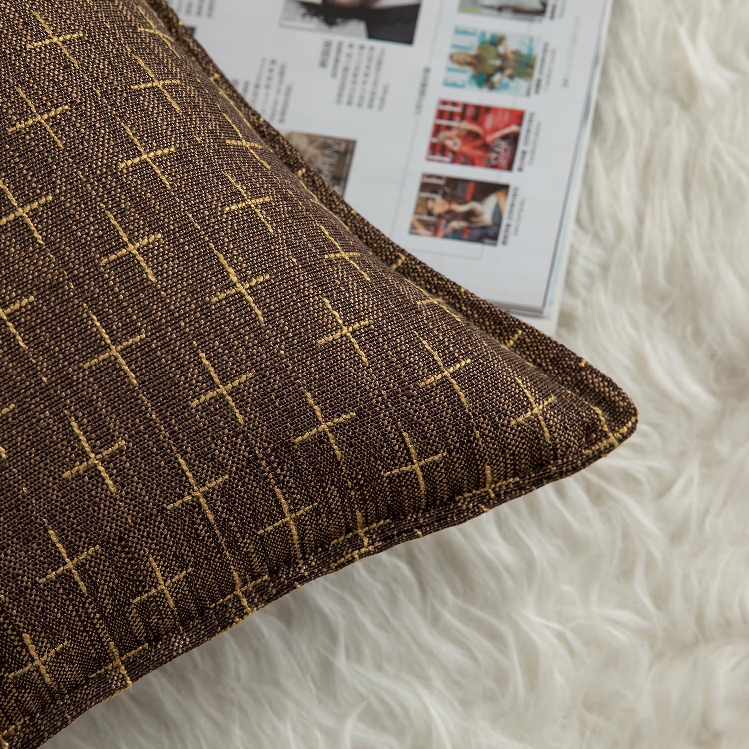 MANDIOO Pack of 2 Burlap Linen Throw Pillow Covers Woven Textured Modern Farmhouse Cushion Covers Pillowcase Decorative Couch Sofa Bed Living Room 12 x 20 Inch Deep Brown - Image 2