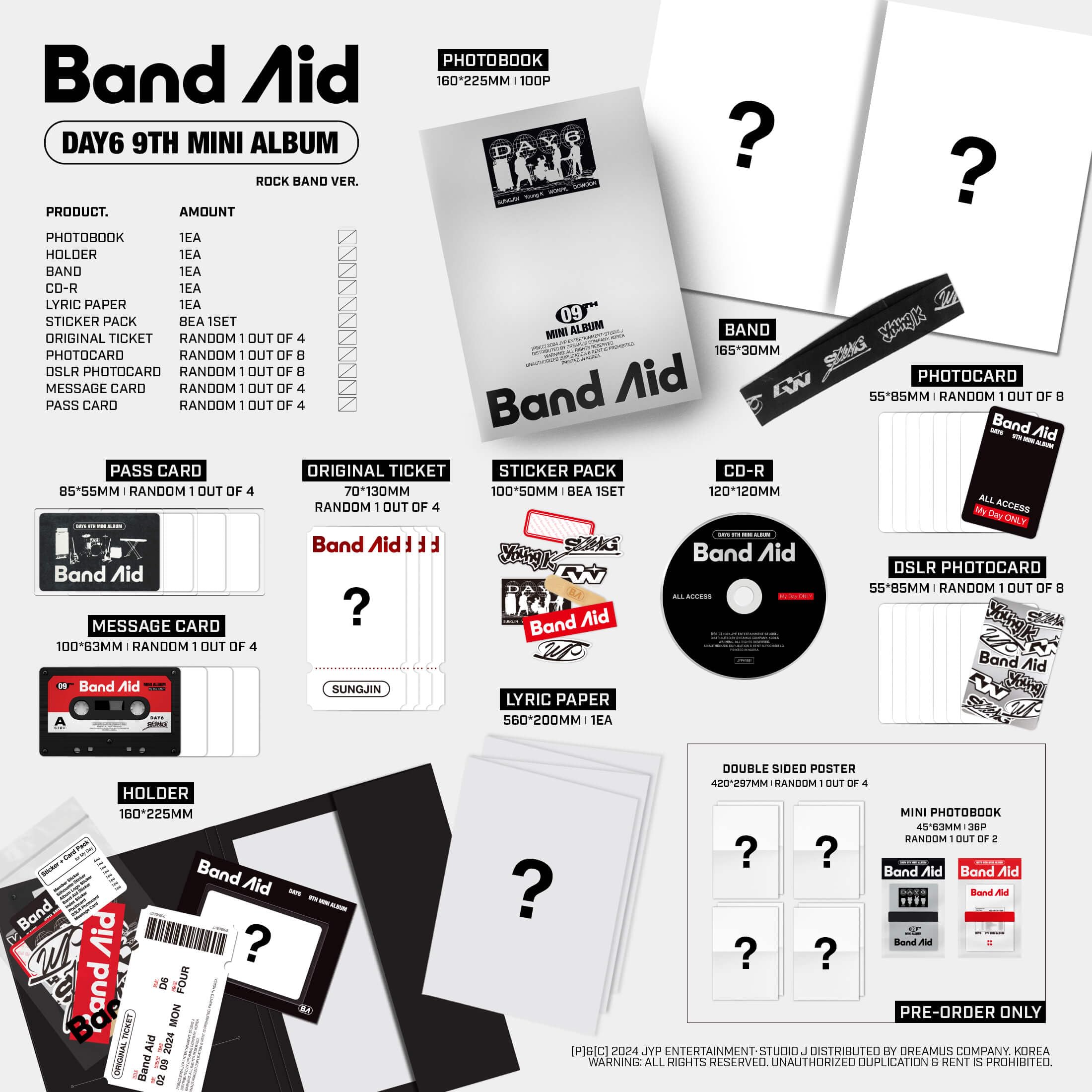 DAY6 Album - Band Aid Rock Band + Band Aid 2 Standard ver Full Set+Pre Order Benefits+BolsVos Exclusive K-POP Giveaways Package