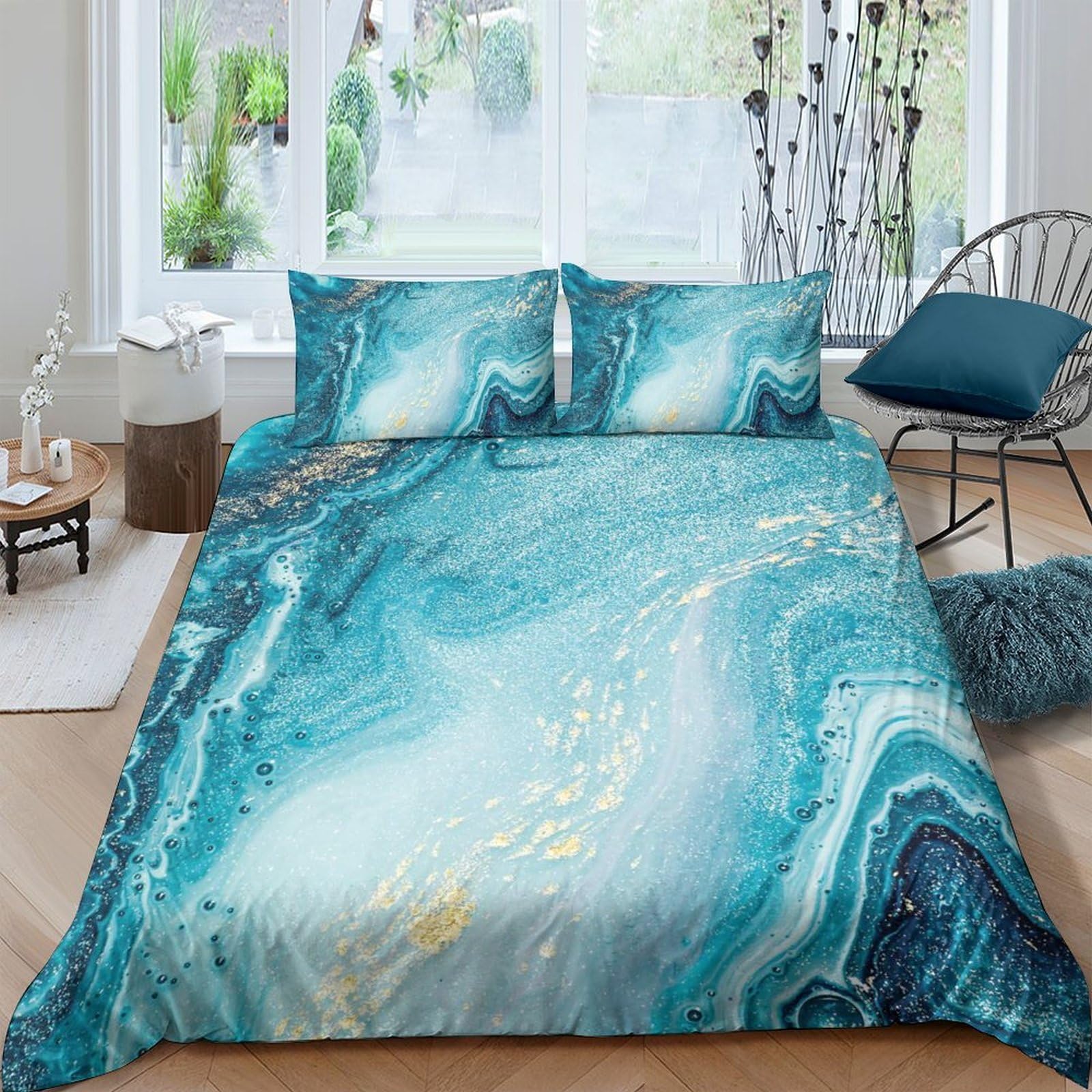 Ctjqhvkz Style-4 3D Printed Ocean Marble Fitted Sheet Microfiber Soft Blue Wave Mattress Cover For Bedroom Guest Room Decor Single（135X200cm）