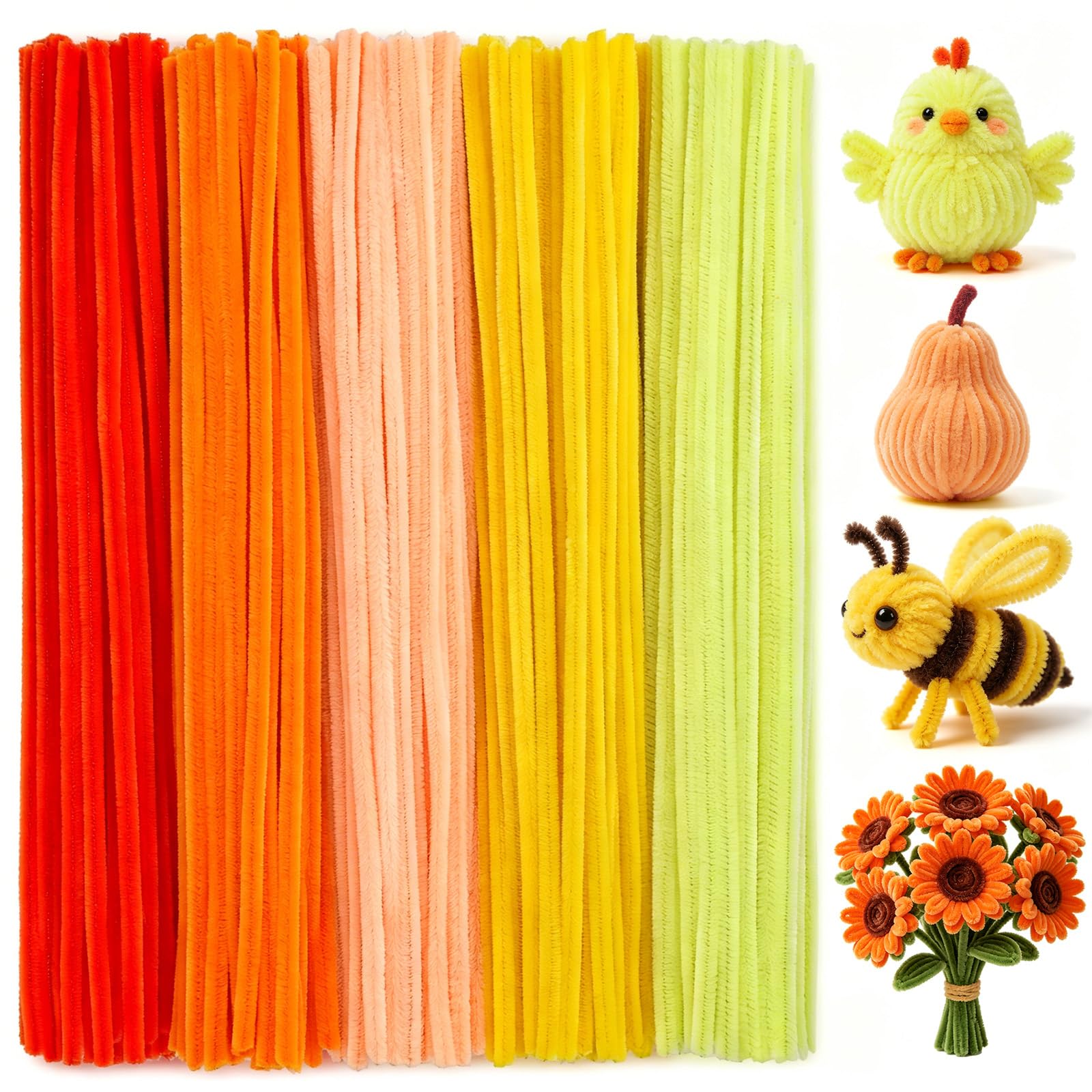 Qzma 500 Pcs Yellow Pipe Cleaners for Craft Flowers