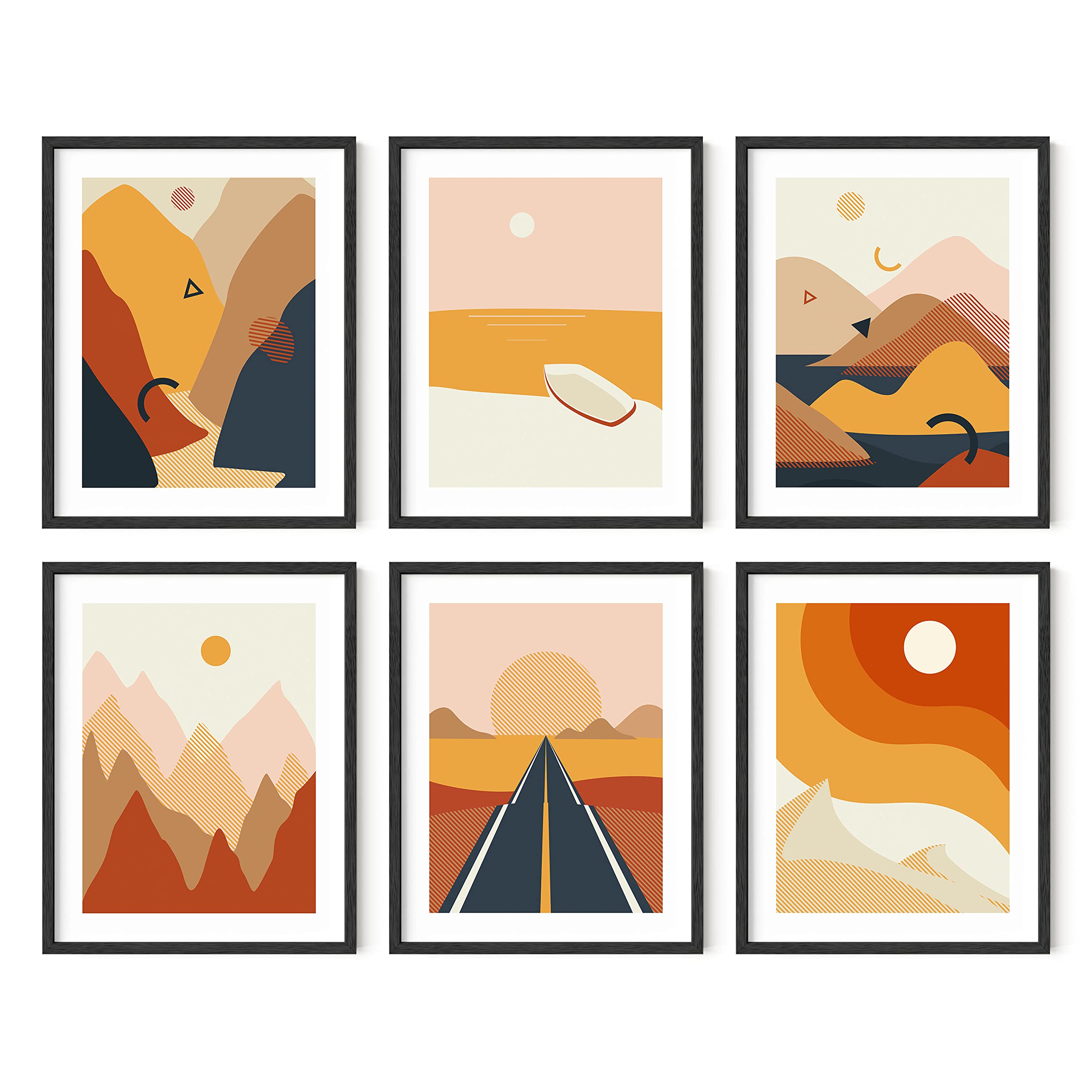 HAUS AND HUES Set of 6 Modern Aesthetic Mountain Wall Art - Abstract Minimalist Landscape Wall Art Posters (11"x14" UNFRAMED)
