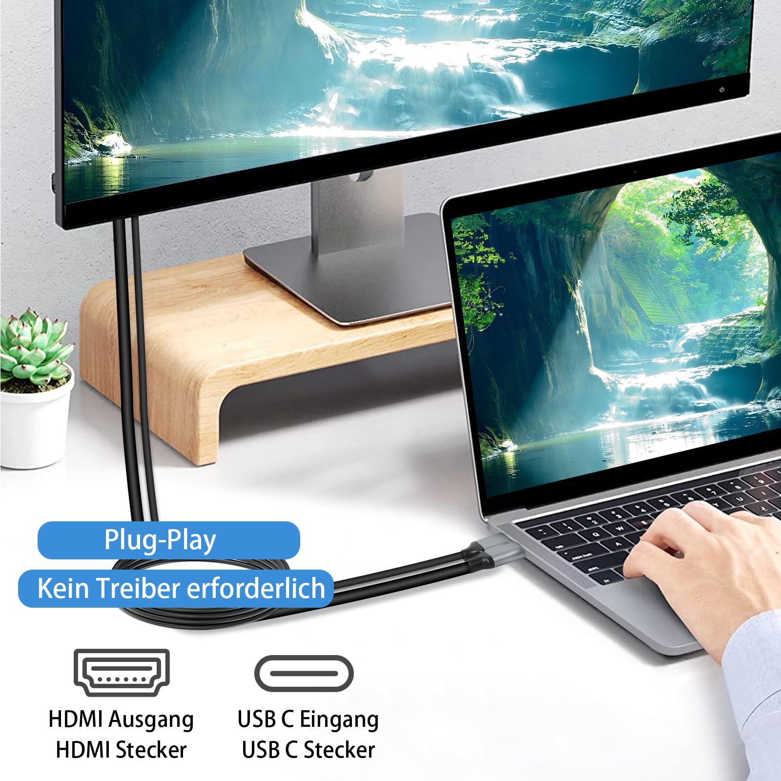 DisplayPort vers USB C Câble 6.6 ft 4 K@60 Hz avec Burundi