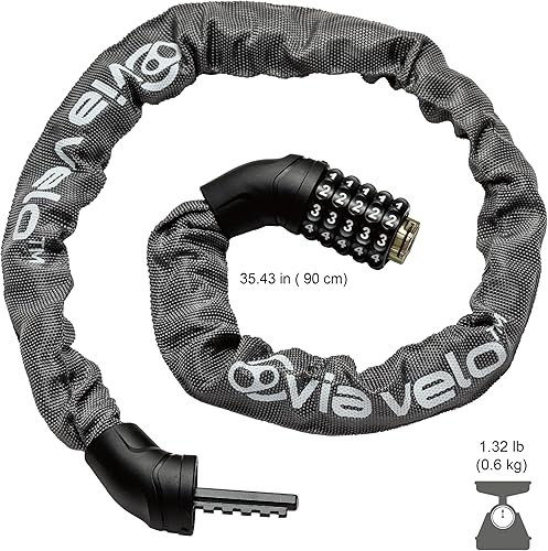 Miniatura 3 de Via Velo Candado de cadena para bicicleta, combinación reiniciable de 5 dígitos, cerradura antirrobo de bicicleta resistente, cerraduras de