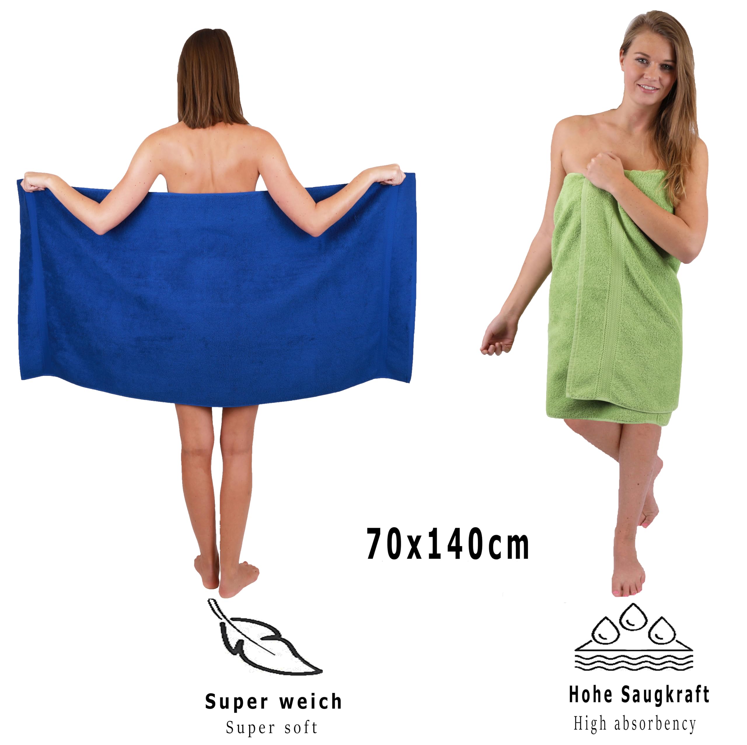 Betz Juego de 10 Toallas Classic 100% algodón 2 Toallas de baño 4 Toallas de Lavabo 2 Toallas de tocador 2 Toallas faciales Azul y Verde Manzana