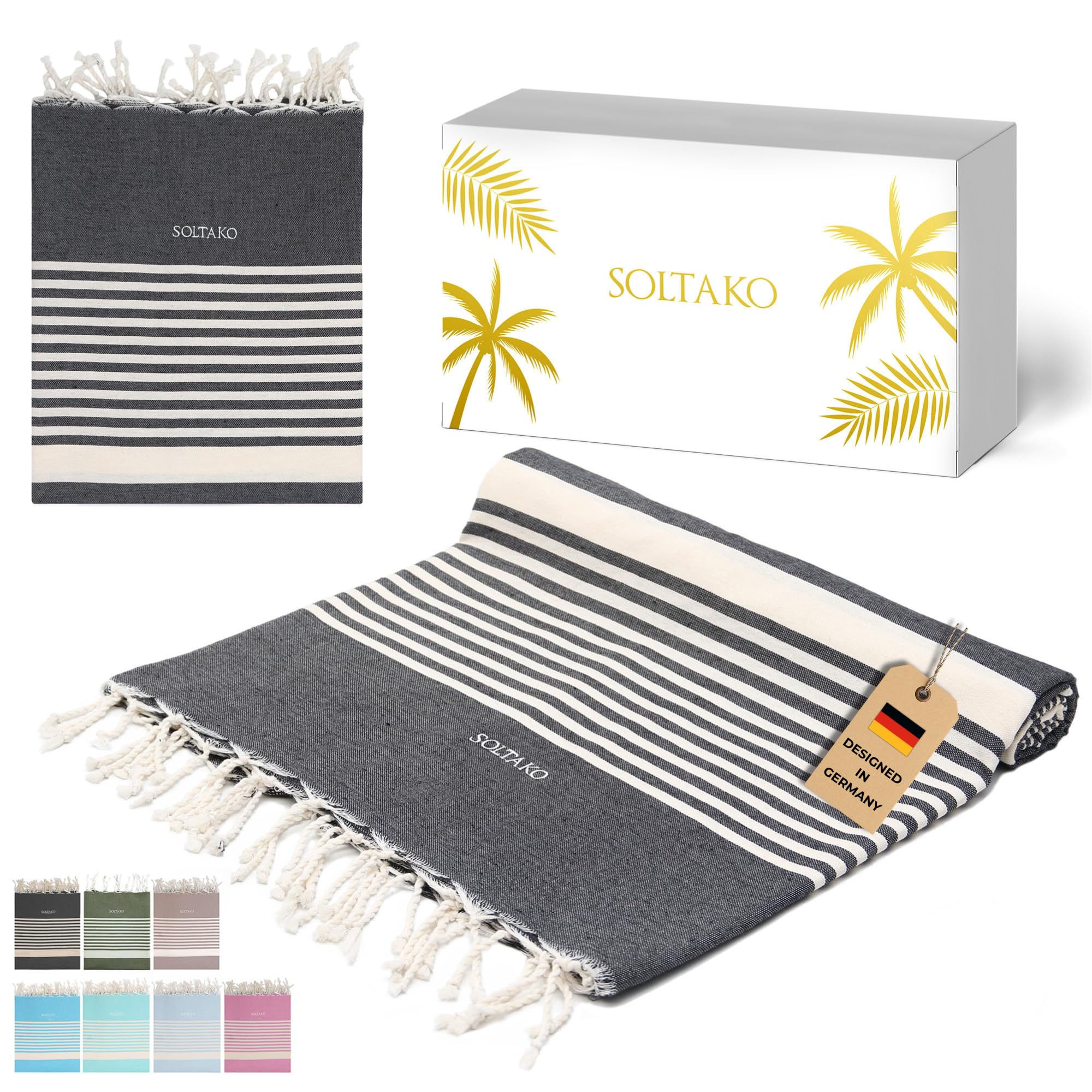 SOLTAKO Premium XXL Hamamtuch Fouta 200x200 cm, Strand & Sauna, Anthrazit
