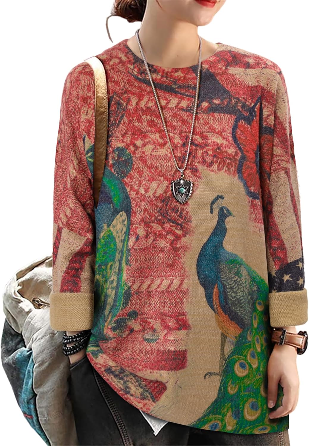 CRAZY GRID Women Knitt Pullover Sweaters Winter Patterned Oversized Long Sleeve Graphic Print Jumper Tops