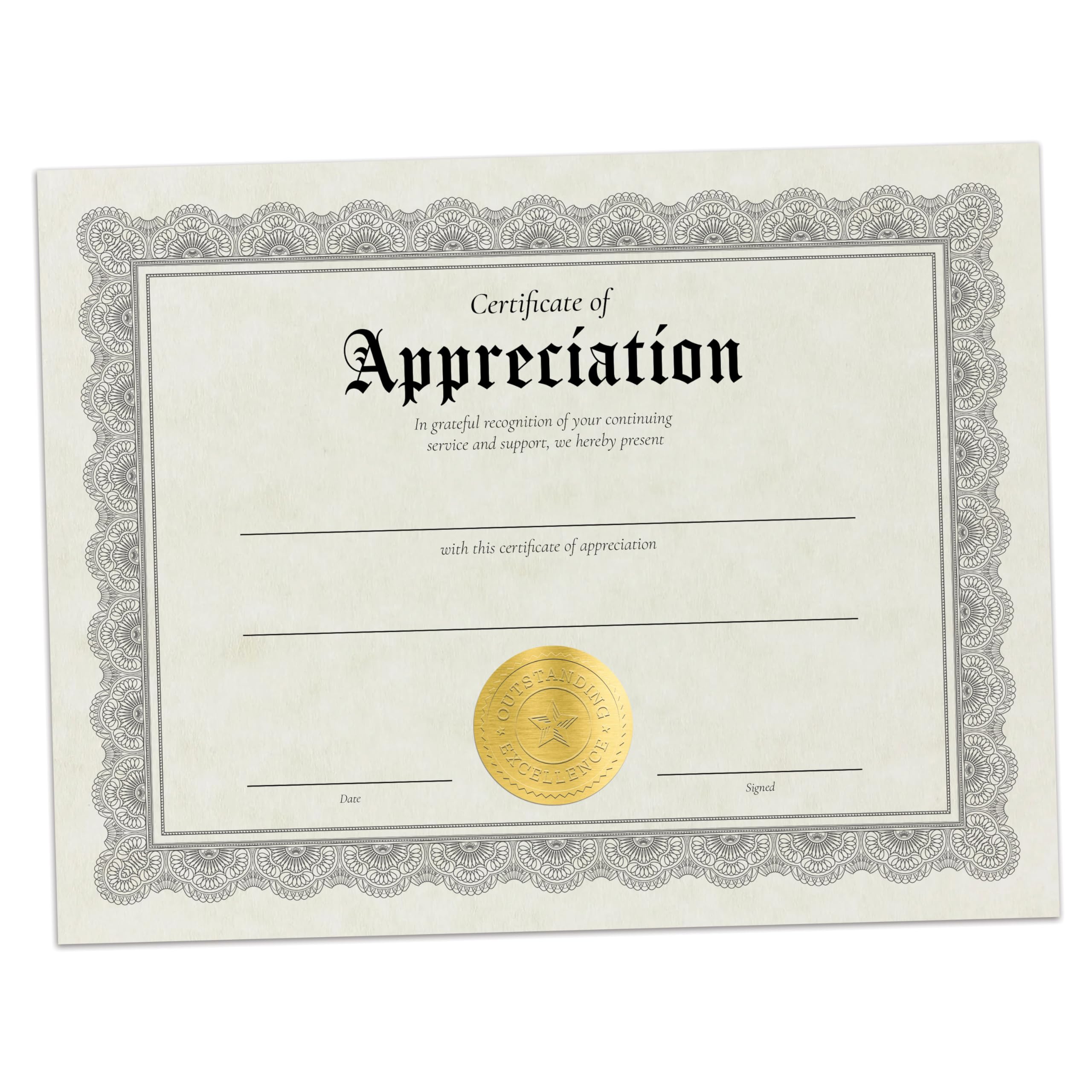 Hill Valley Greetings Certificate of Appreciation - 15 Award Certificates with Gold Foil Embossed Seals