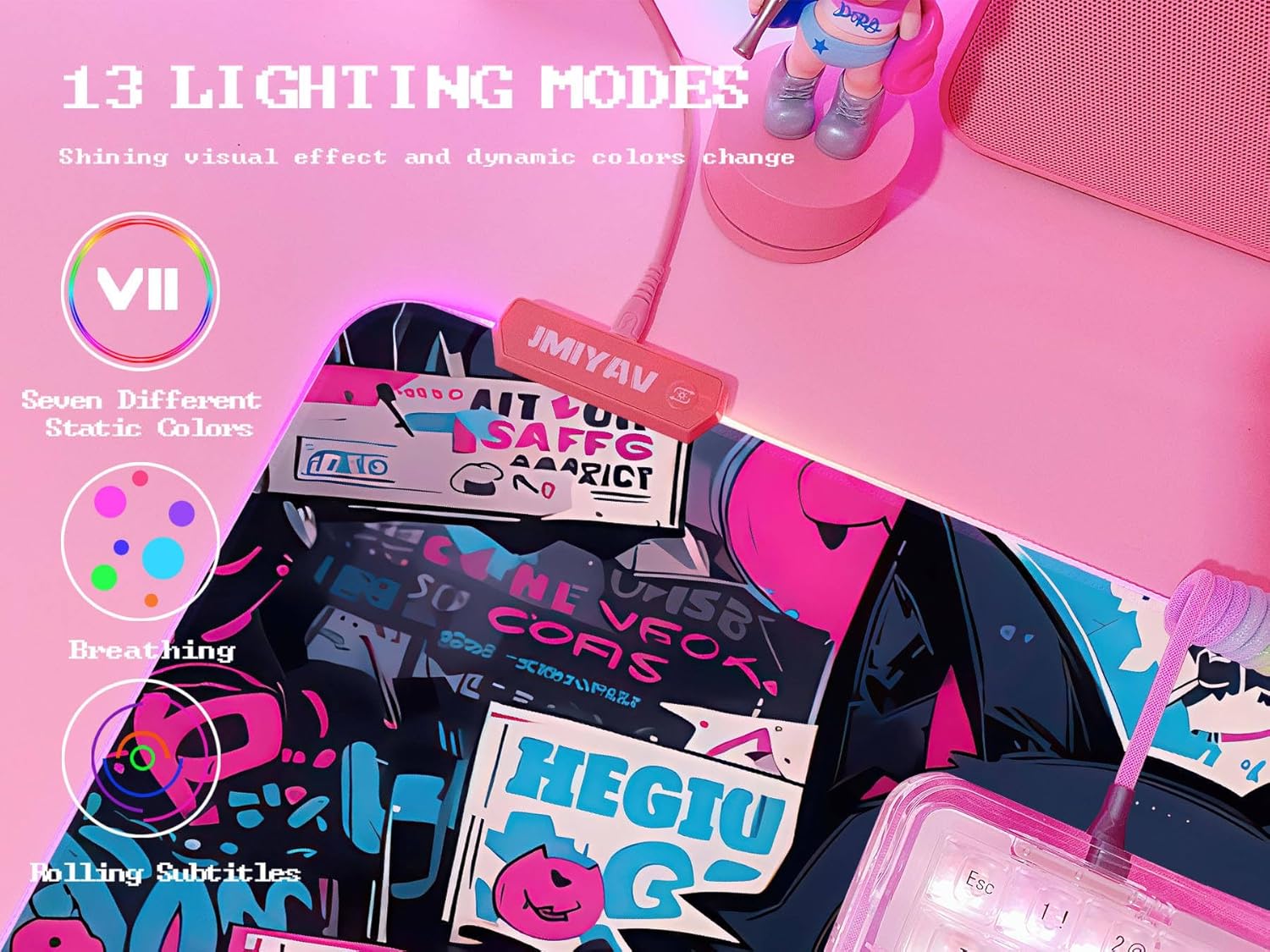 JMIYAV Pink RGB Gaming Mouse Pad 31.5x12 Inch PC XL Large Extended Glowing Led Light Up Desk Pad Non-Slip Rubber Base Computer Cute Mousepad Mat Desk Accessories Gaming Setup 104 - Image 3