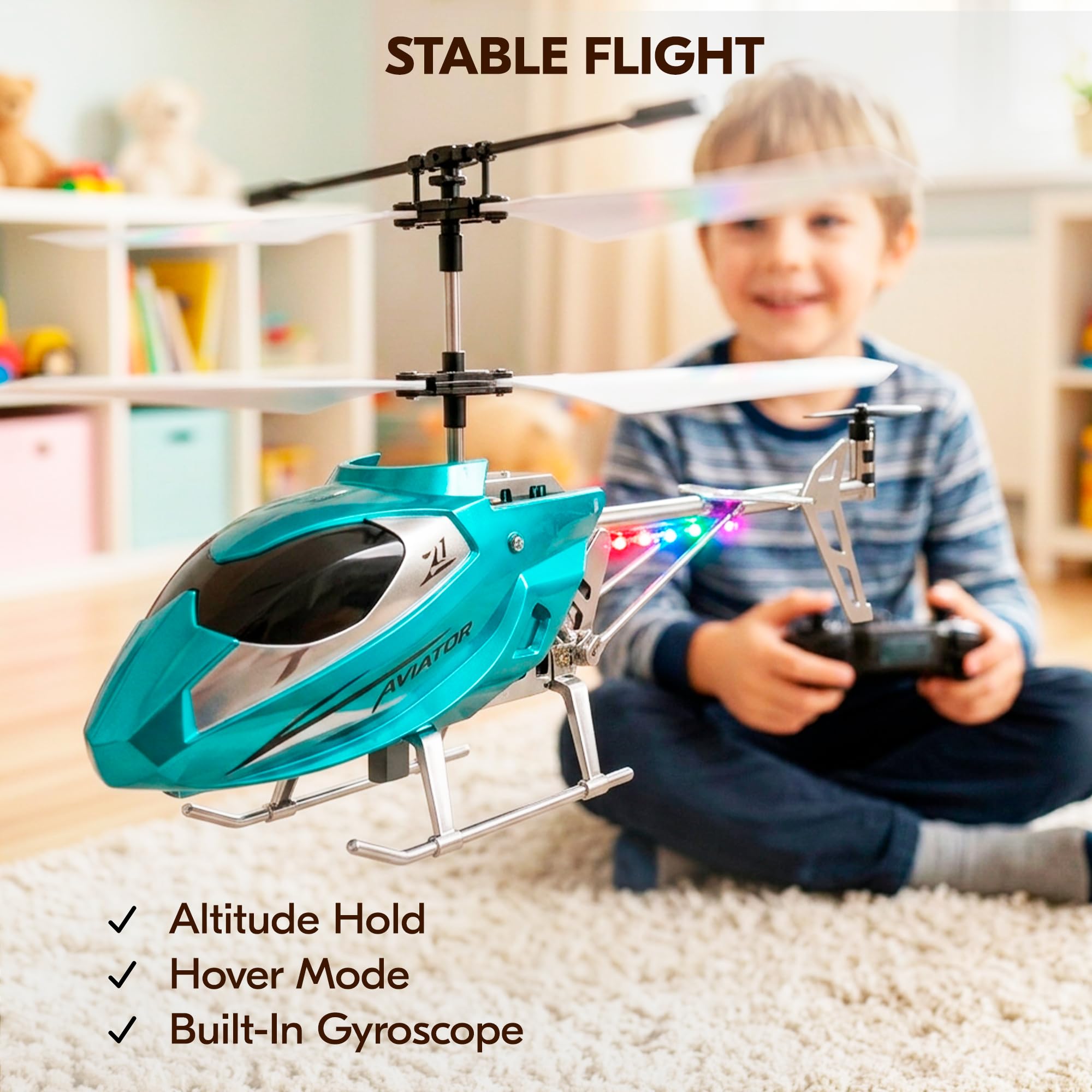Helikopter zdalnie sterowany RC dla dzieci i dorosłych, 2,4 GHz, ze światłami LED, łatwy w pilotażu, ładowanie USB-C, żyroskop, latająca zabawka do domu i na zewnątrz