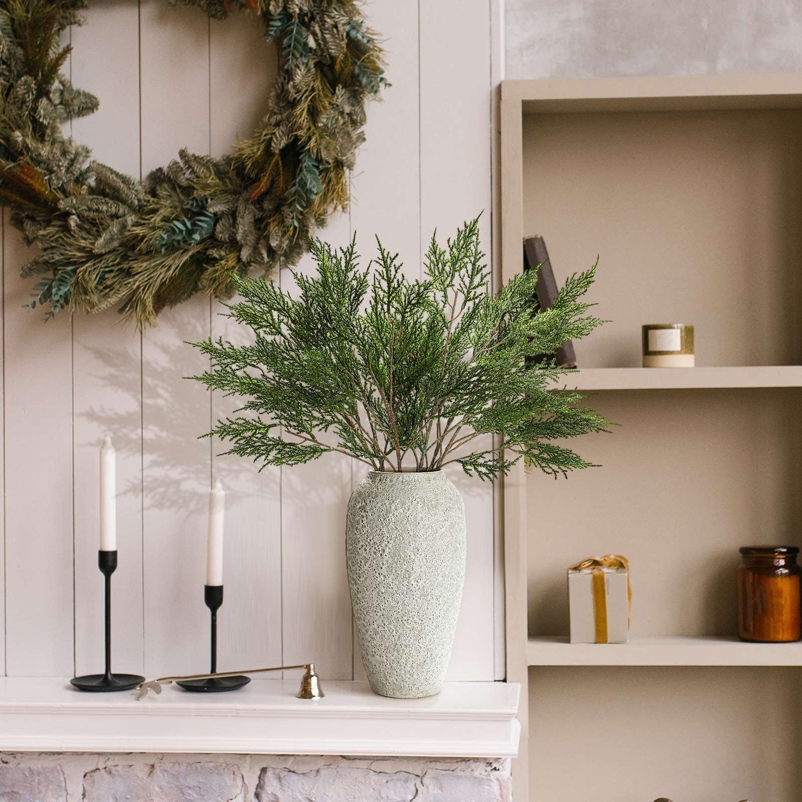 Giegxin Lot de 6 grandes branches de pin artificielles de Noël de 72 cm, tiges de pin artificielles pour sapin de Noël, guirlande, couronne, bricolage intérieur et extérieur