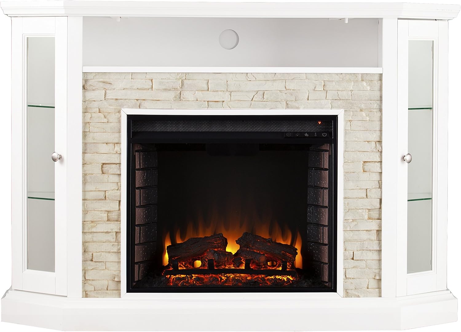 SEI Furniture Redden Fireplace positioned flat against a wall with a TV on top