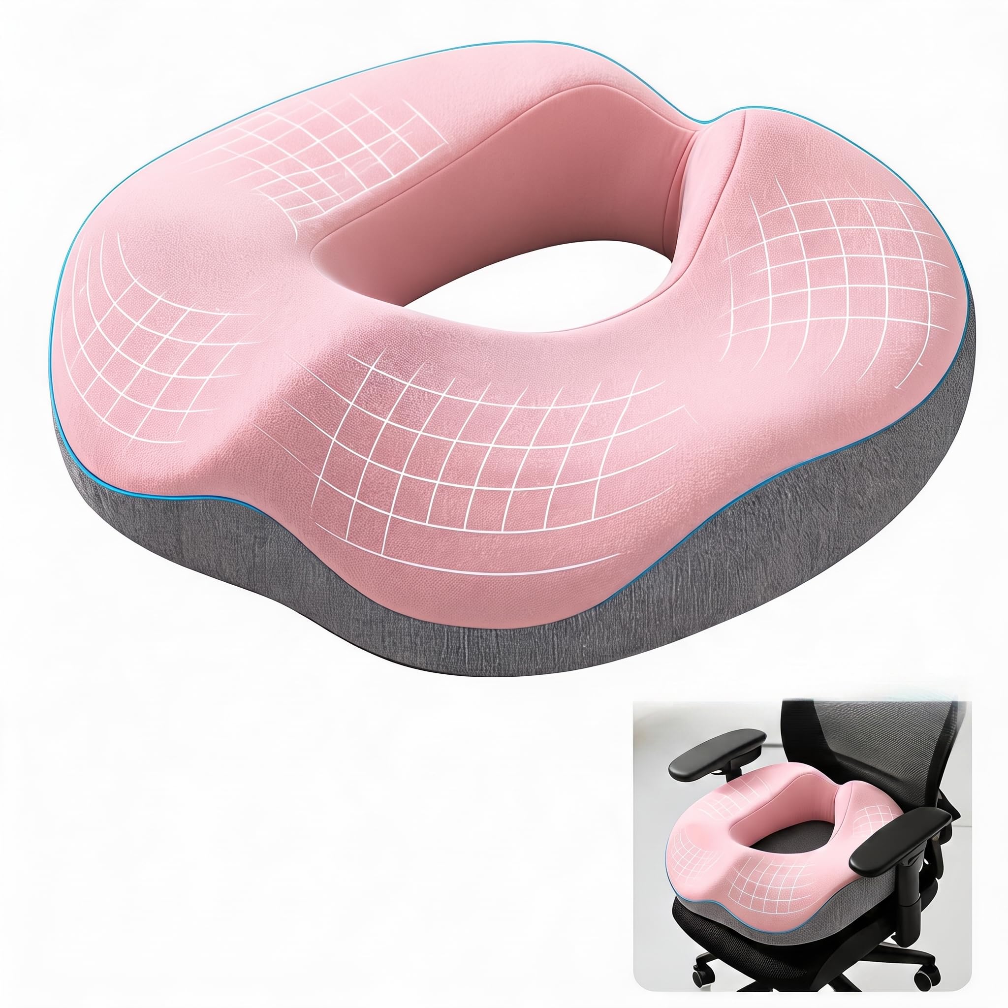 Fuwithfu Donut Cushion, Orthopedic Seat Cushion Ergonomic Memory Foam Cushions Coccyx Cushions for Tailbone Pain Relief Hemorrhoid for Office Chair Wheelchair Car Postpartum(Pink)