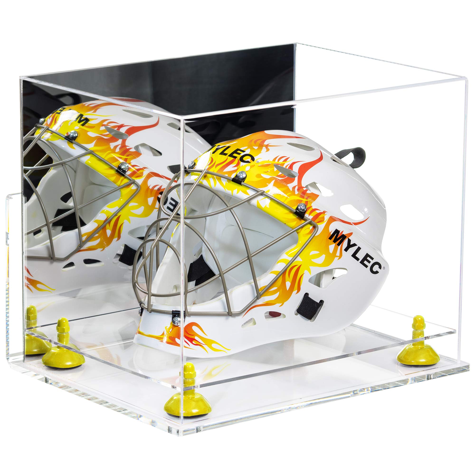 Better Display Cases Versatile Clear Acrylic Display Case - Large Rectangle Box with Mirror Case, Yellow Risers, Clear Wall Mount and Clear Base 14.5