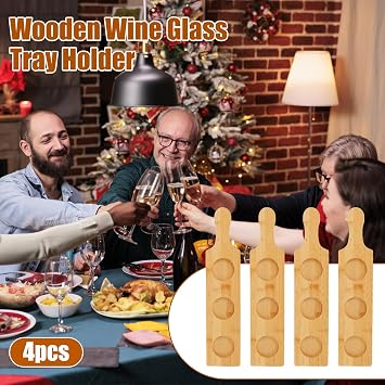 4PCS Flight Board for Tasting, 3 Slots Wooden Wine Holder Serving Display Rack Paddle 2.17 INCH Dia Base, Paddle Board Drink Holder for Whiskey, Beer, Drink Glass Jars, (Round) 15.35L x 3.35W