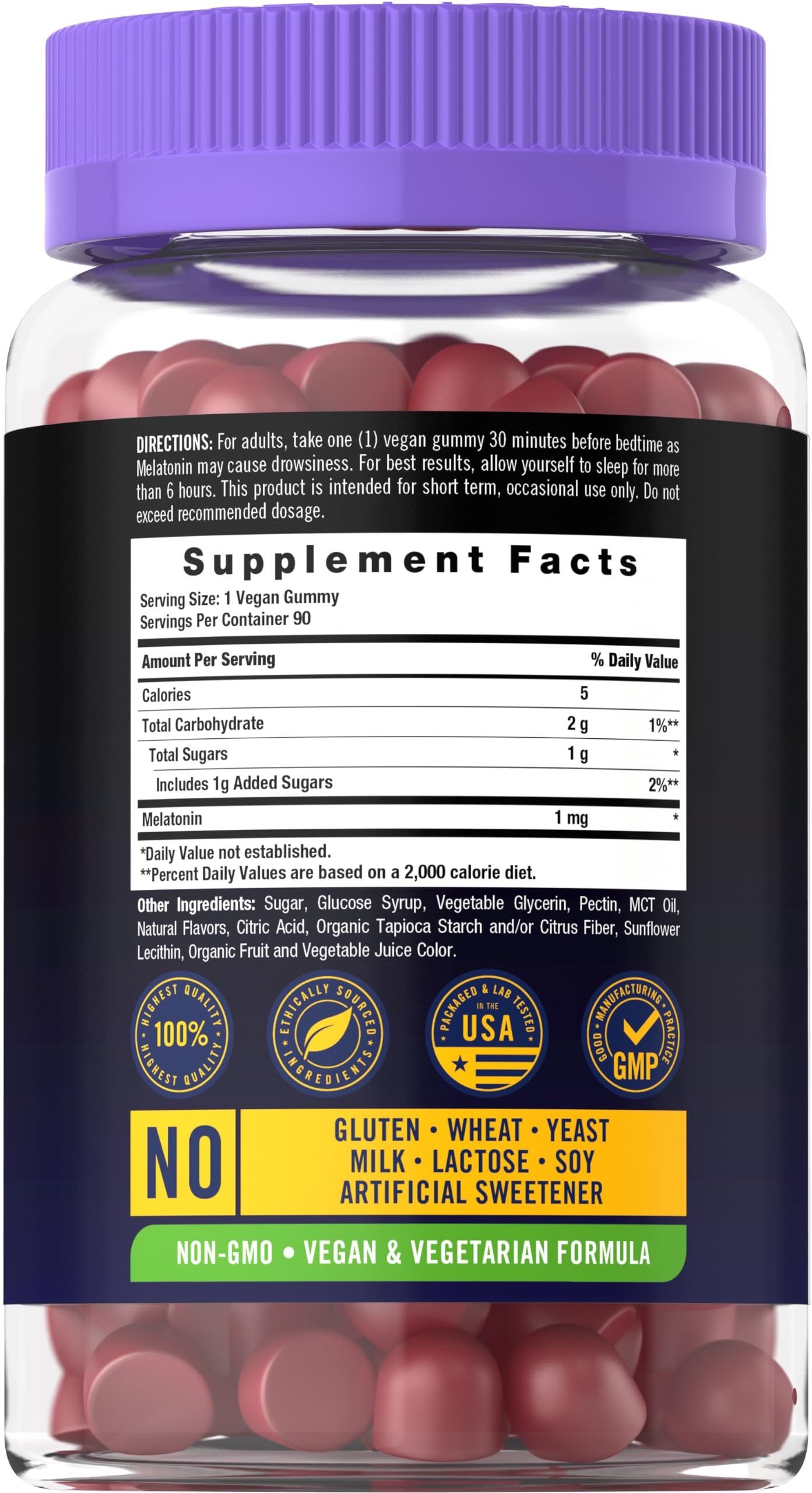 Carlyle Melatonin 1mg Gummies | 90 Count | Fruit Flavor Gummy Supplement — Amazon image 2