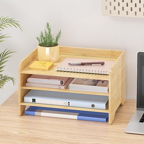 Organizador de escritorio de bambú, soporte de correo, bandeja de cartas, organizador de archivos para escritorio, clasificador de cartas,