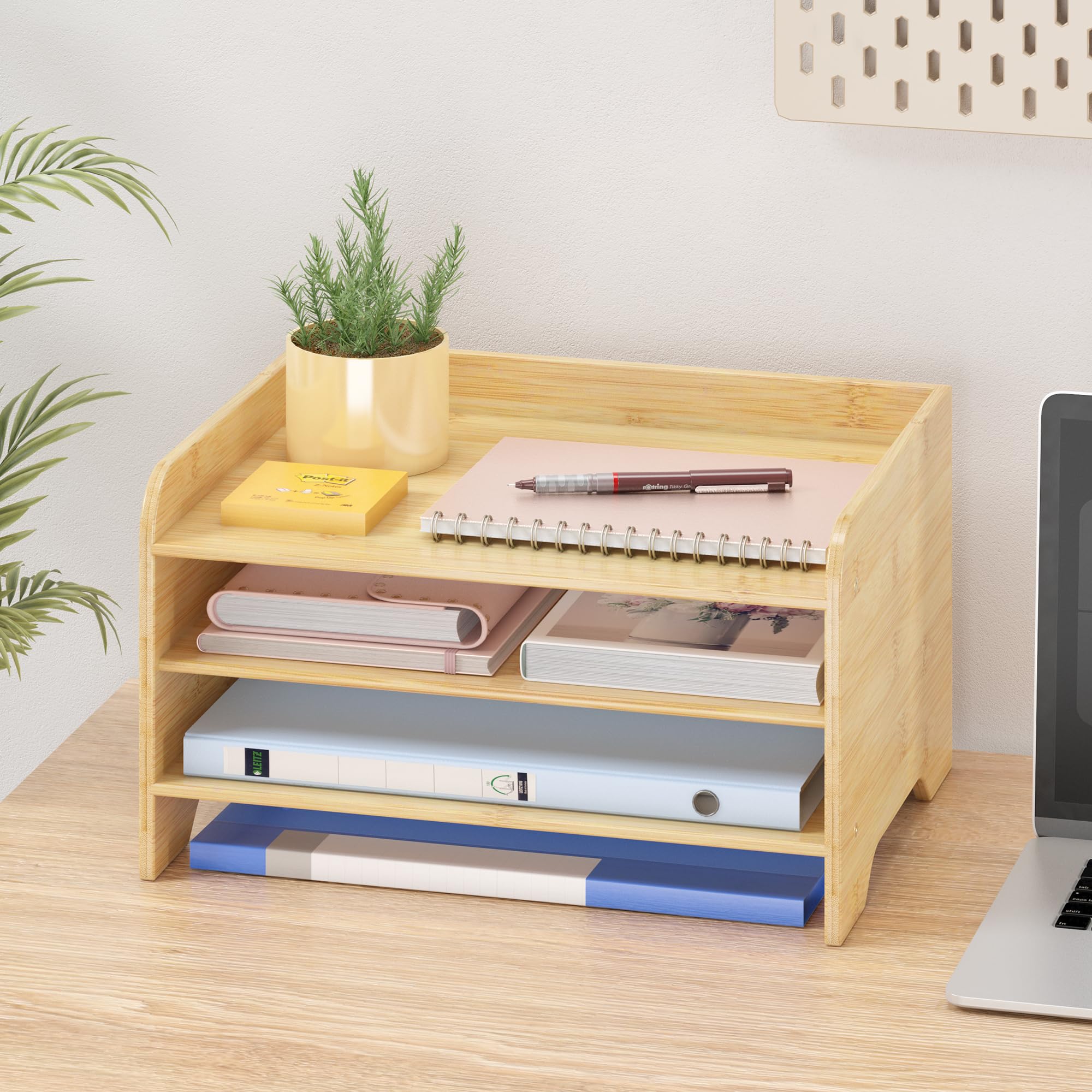 Wisuce Essentials Bamboo Desk Organizer Mail Holder Countertop Letter Tray File Organizer for Desk Letter Sorter Paper File Storage for School Home