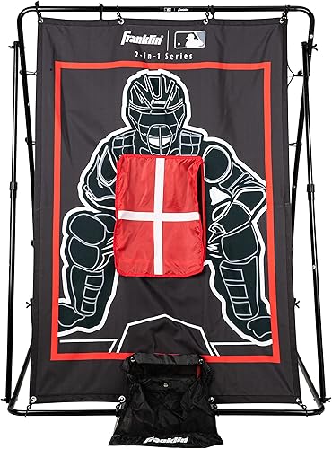 Franklin Sports Objetivo de lanzamiento de béisbol y red de rebote - Entrenador de lanzamiento 2 en 1 y red de retroceso - Pantalla de retorno de