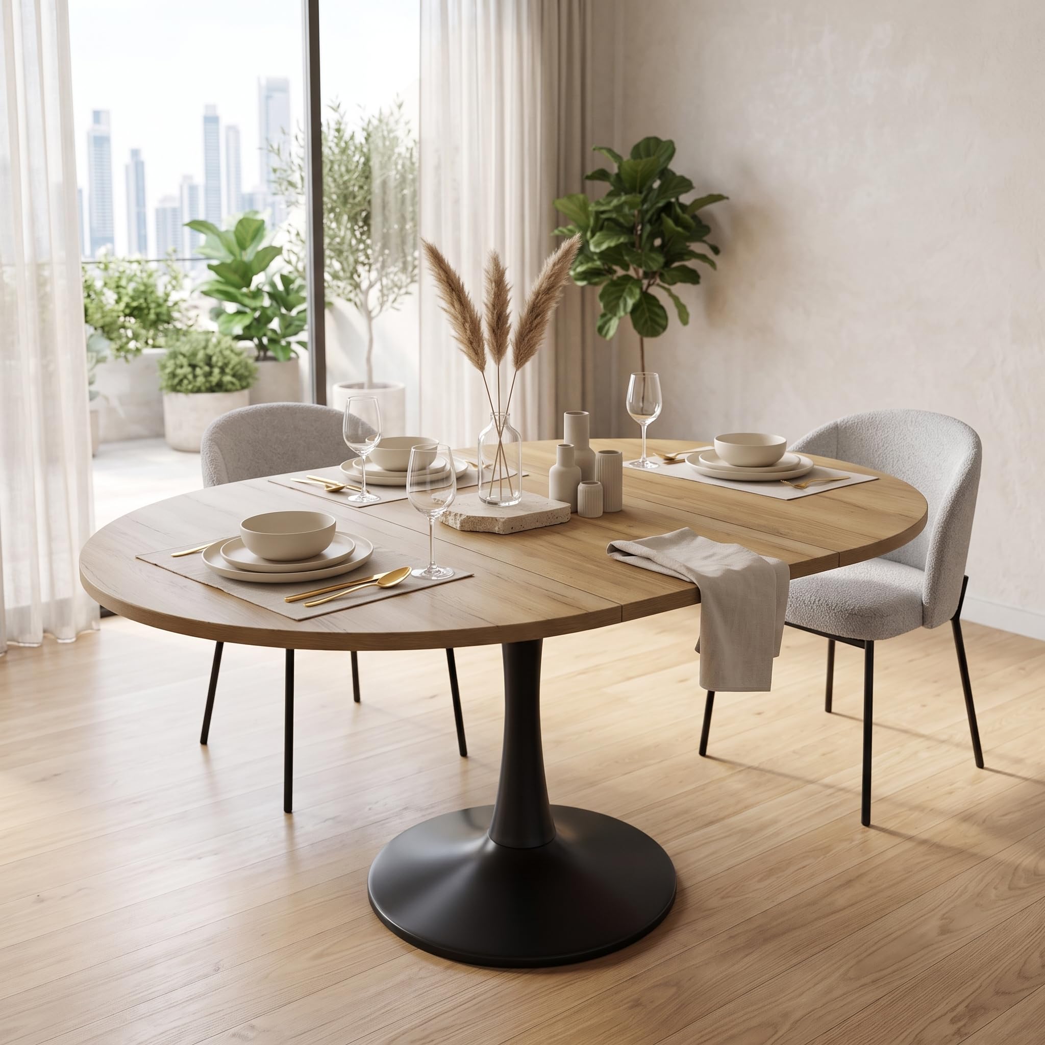 Tavolo da pranzo allungabile in MDF, ovale, 100/140 cm, rotondo