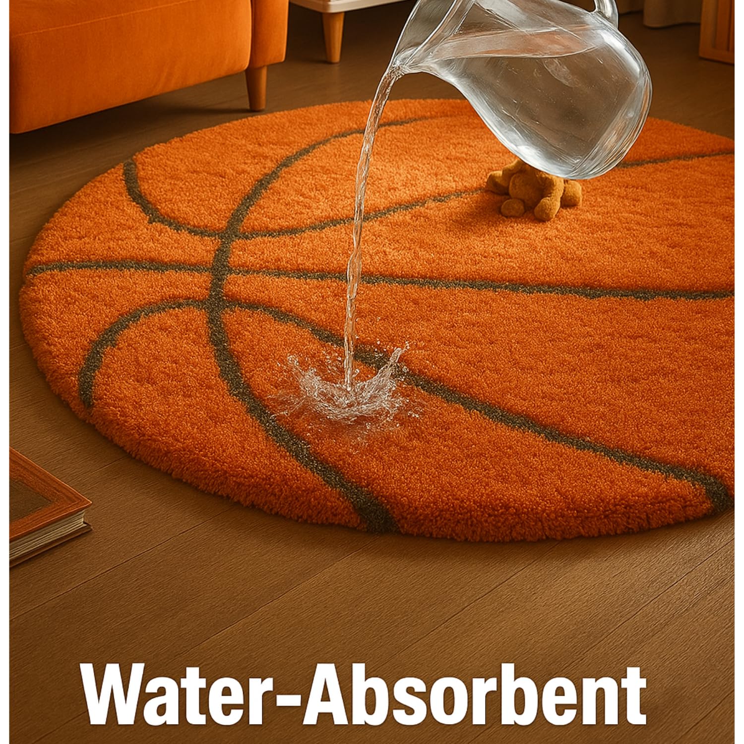 Xenluxe Basketball 3x3 feet Carpet for Kids Room – Soft Orange Round Rug, Non-Slip Floor Mat for Bedroom, Nursery, Playroom & Sports Theme Décor (3x3 feet, Orange, Round). 2
