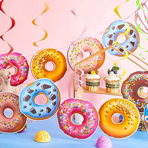 Miniatura 6 de 34 decoraciones de fiesta de donas que incluyen 2 guirnaldas de donas y 32 piezas de donas colgantes para fiesta de cumpleaños, baby shower, regalos