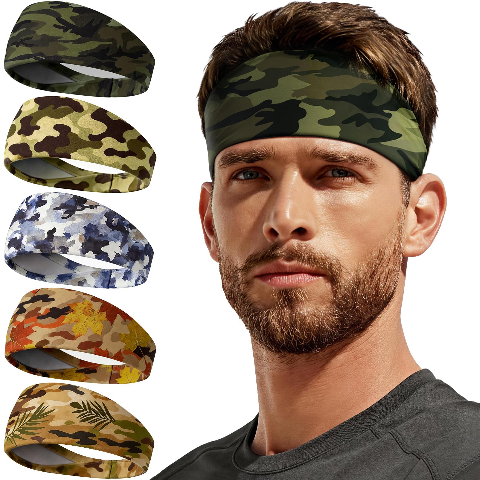 Sweat Band, 5 Pack Headband Moisture Wicking for Running Sports