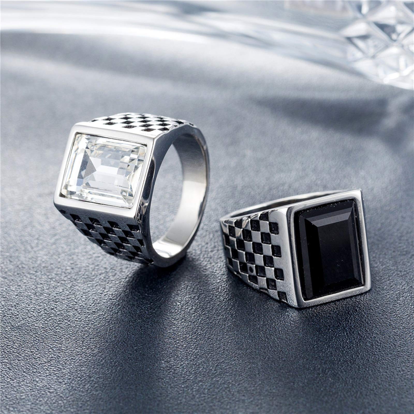 KnSam Anillo para hombre de acero inoxidable con rejilla negra, Acero inoxidable