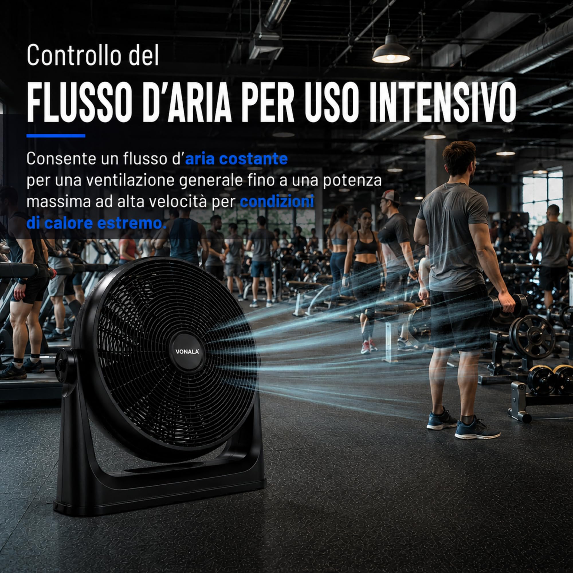 Vonala Ventilatore da pavimento e parete industriale, 100 W, potente 50 cm, silenzioso, ABS, antivibrazione, per esterni e interni, nero, potenti e silenziosi