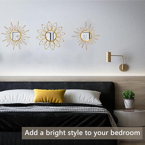 Miniatura 5 de wotieuns Espejos dorados para pared espejos de metal con forma de explosión solar decoración del hogar decoración de pared espejo decorativo