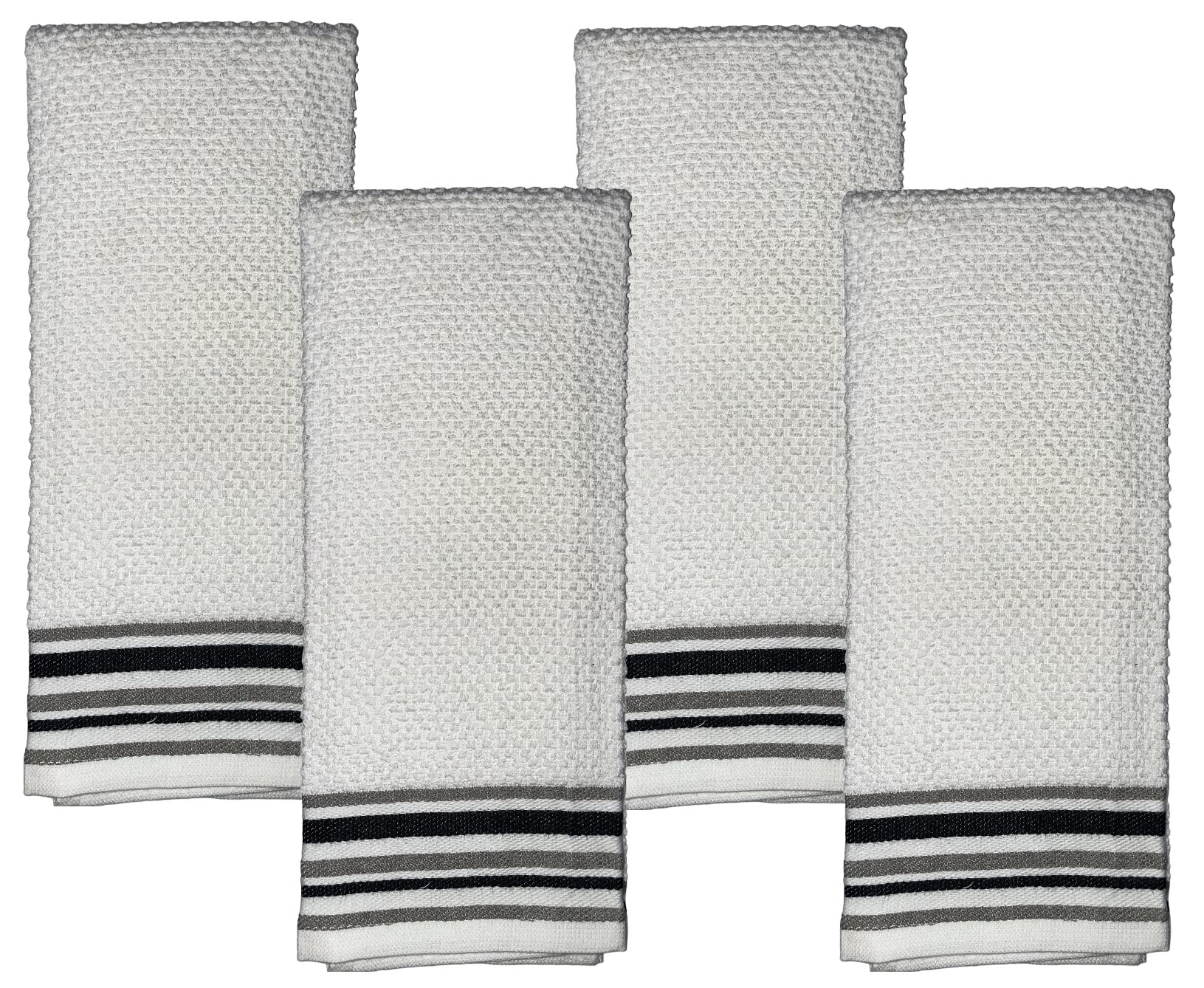 Petal Cliff Set of 4, Terry Popcorn Weave Grey and Black Stripes Kitchen Towels Super Soft, Highly Absorbent Sizes : 17 inch x 27 inch.