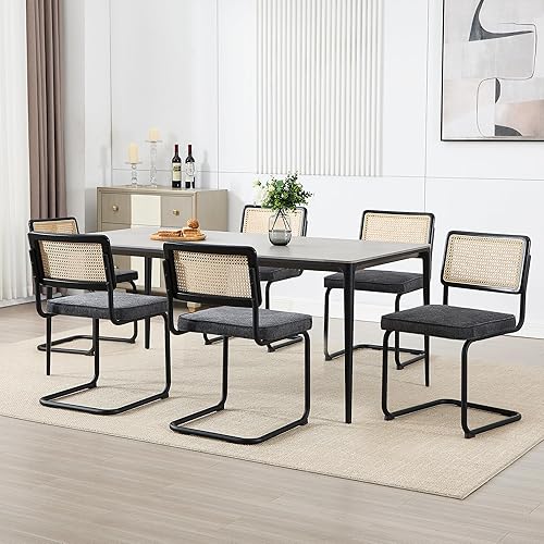Miniatura 43 de Zesthouse Juego de 4 sillas de comedor modernas de mediados de siglo, sillas de comedor de ratán natural con respaldo de madera maciza y base