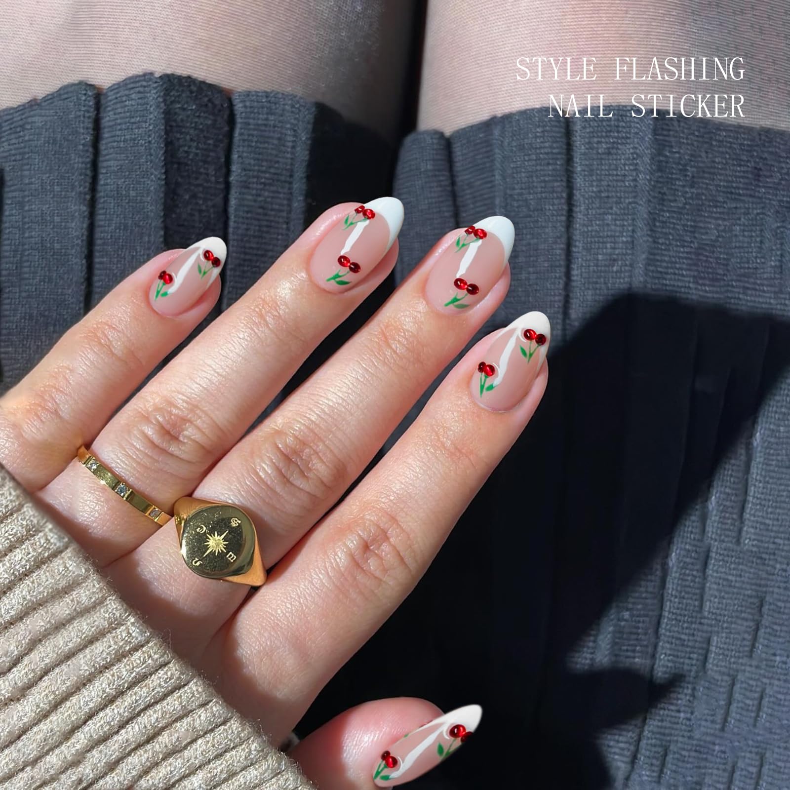 JMEOWIO Żel do paznokci Naklejki Francuskie Cherry Tip Naklejki do paznokci Żel Nail Art Naklejki Dekoracja
