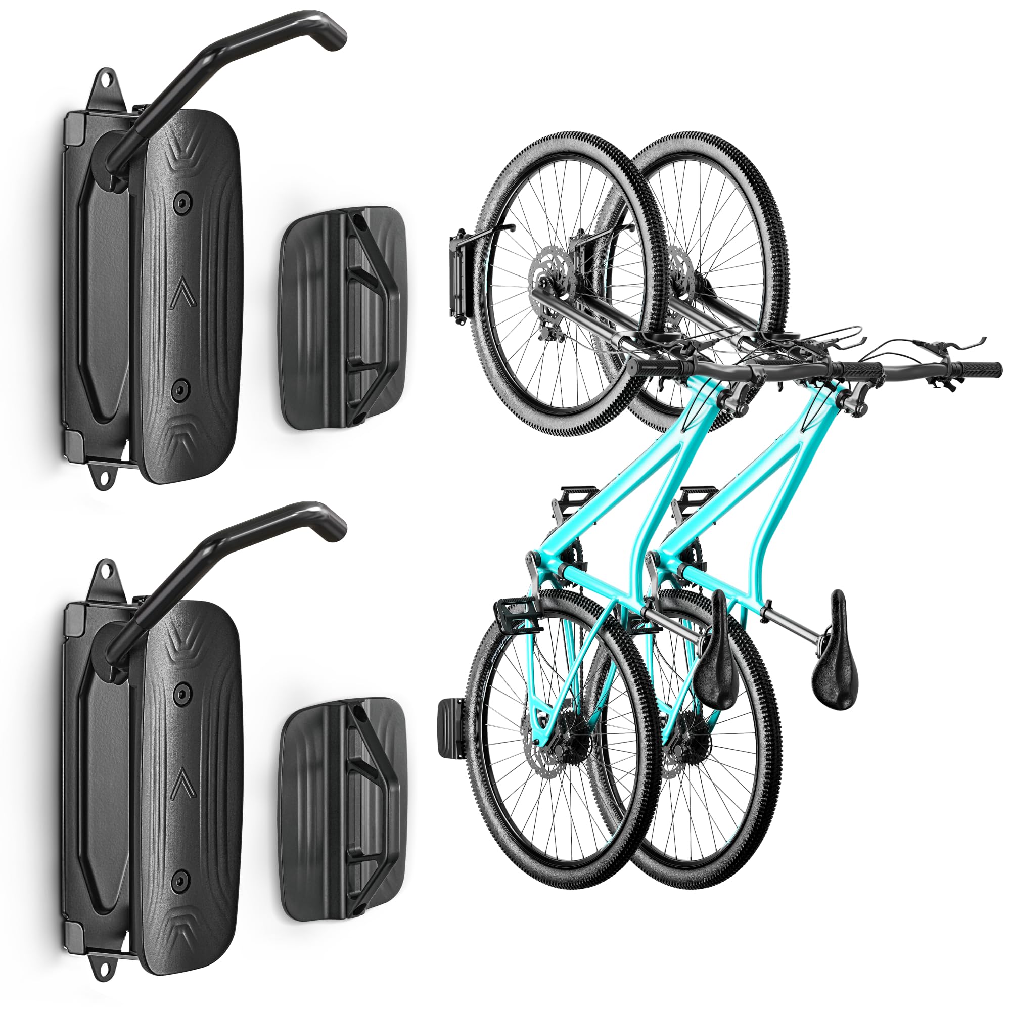 monTEK Schwenkbare Fahrrad-Wandhalterung, 2er-Pack, vertikaler Fahrradständer, hält bis zu 30 kg, Fahrradaufbewahrungsständer für Garage, Wandmontage, Fahrradaufhänger, Haken für MTB und Rennrad