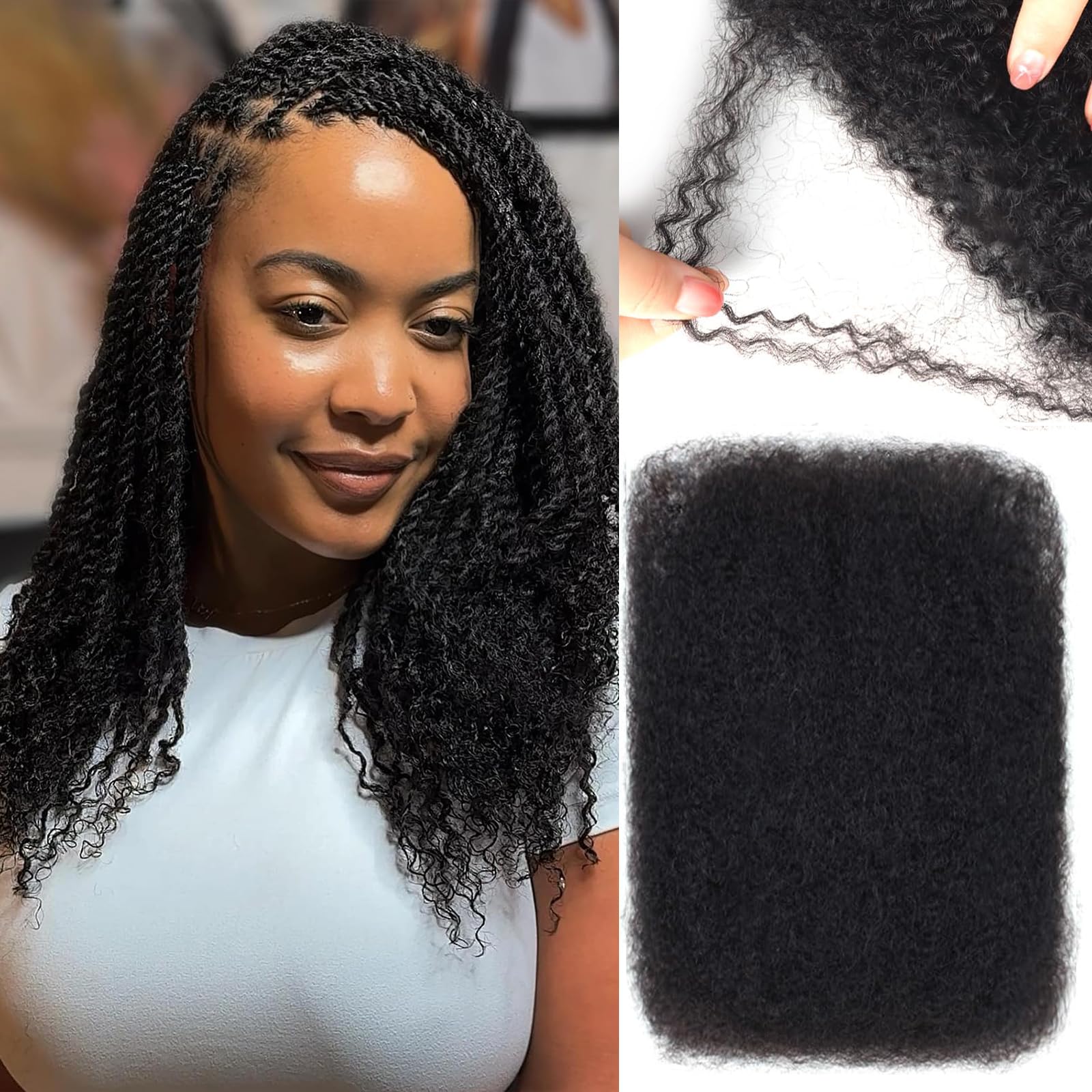 Afro Kinkys Bulk Human Hair for Dreadlock Extensions Repair Locs 12 inch Natural Black Color