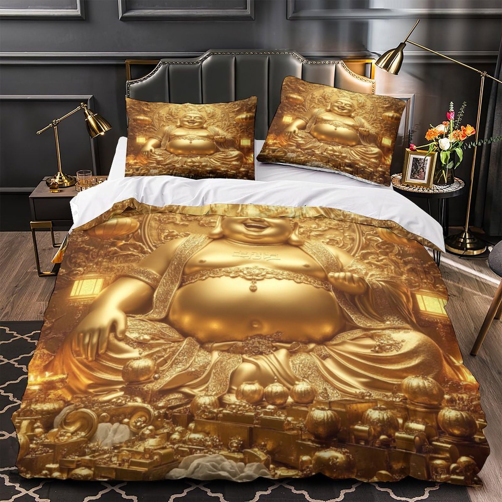 Yvaspqrtw Girls Xzgbkq6dqpg1 Buddha Figure 3D Pattern Duvet Cover 3Pcs Microfibre Breathable Kids Room Asian Spiritual Comforter Cover 2 Matching Pillowcases Zipper Closure Bedding Kids Double（200X200cm）
