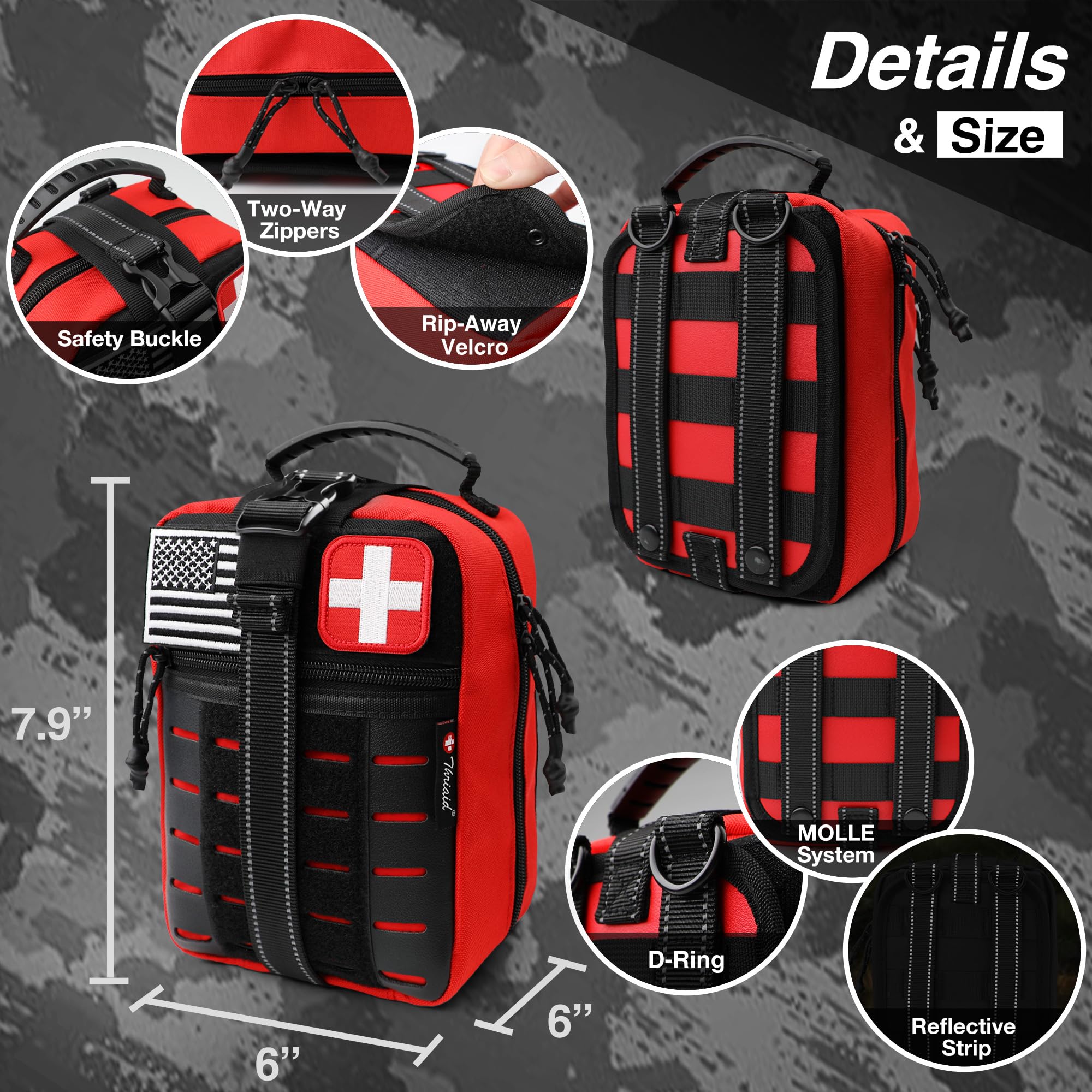 Survival First Aid Kit with Israeli-Style Bandage, Splint, Chest Seal for Tactical Molle Outdoor Emergencies, Red — Amazon image 4