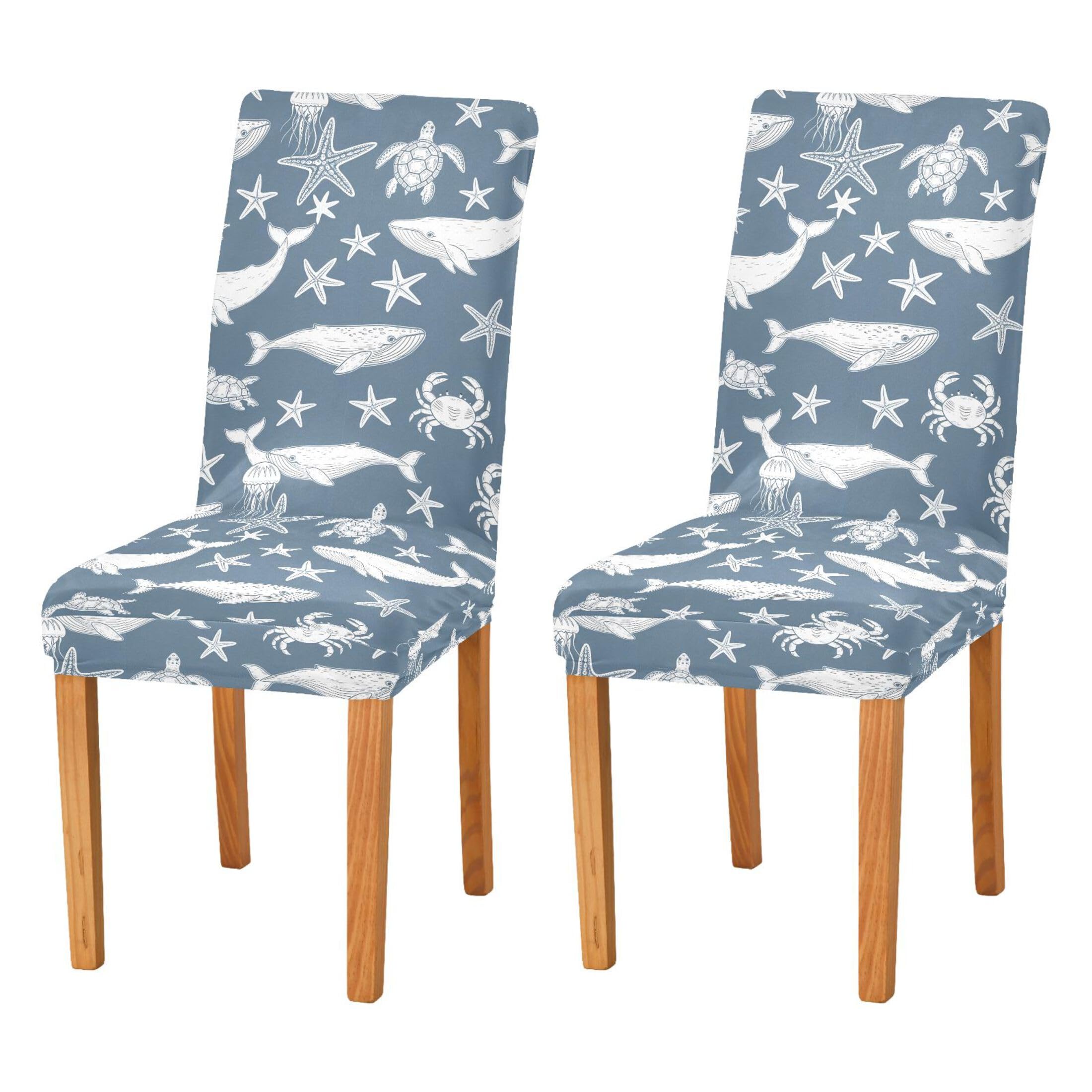Fuauuyl Chair Cover Whale Crab Starfish Dining Room Chair Covers Set of 2 Stretch Removable Washable Kitchen Chair Protector Slipcovers for Home Party Banquet
