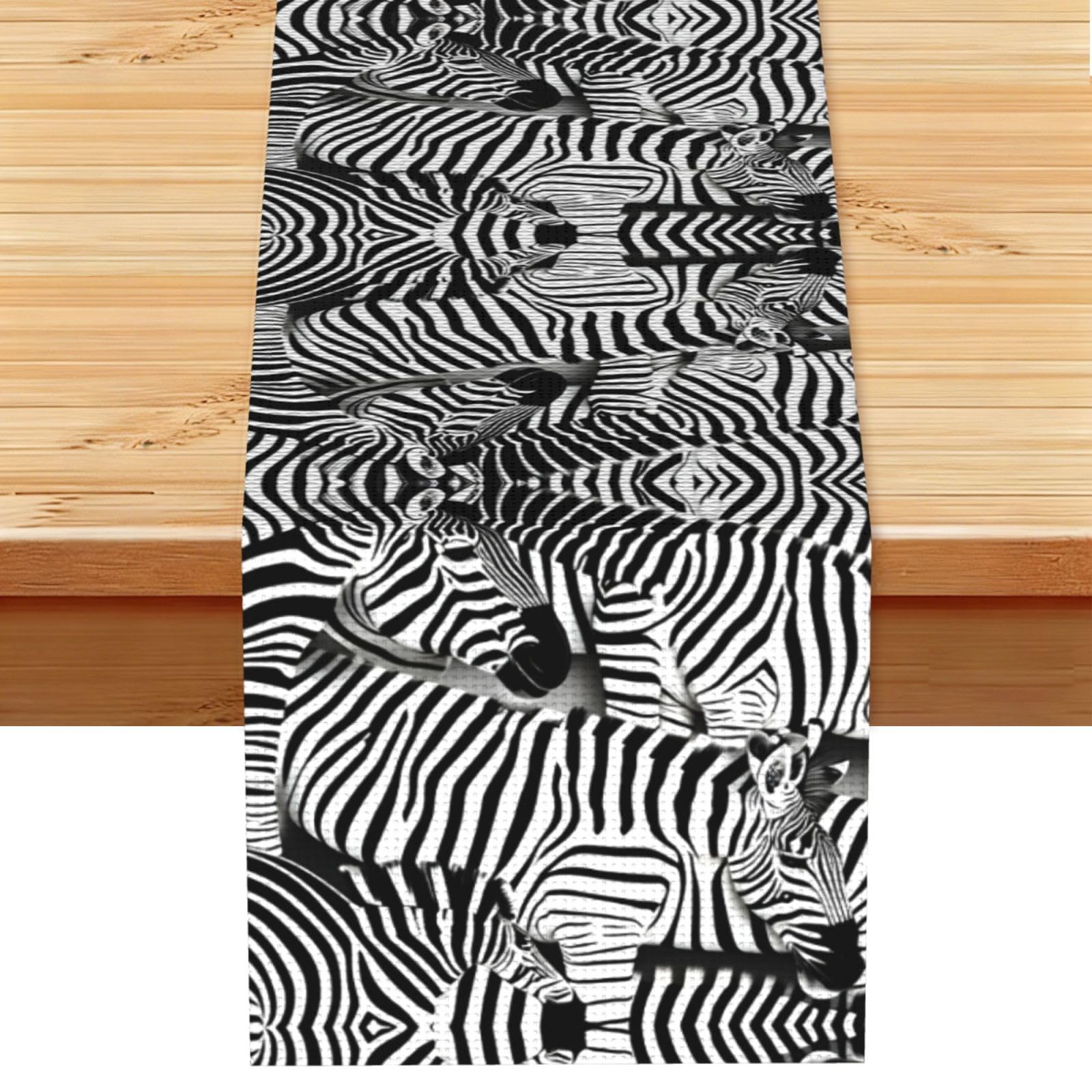 Zebra Printed Dining Table Runner 13x72 Inch, Non-Fading Decor for Kitchen Dresser Fireplace Mantel