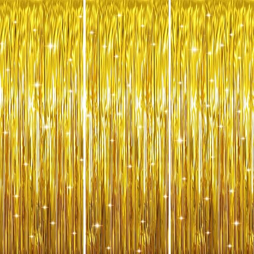 Miniatura 42 de GOER - Cortinas de tiras metálicas/oropel para fiestas, telón de fondo para fotos, Halloween, cumpleaños, graduaciones, Año Nuevo, decoración