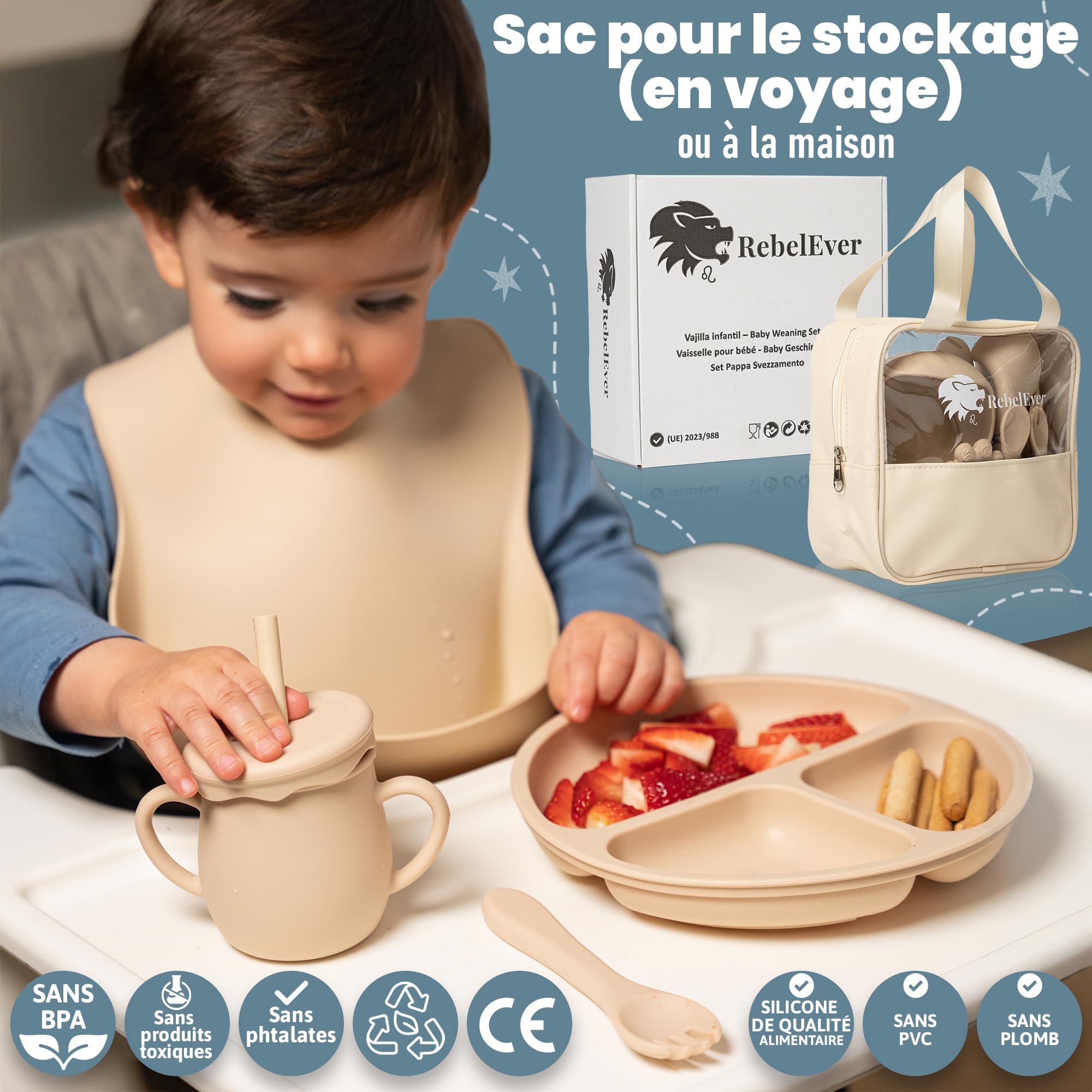 Assiette Ventouse pour Bébé - Coffret Repas Bebe 1er Age - Cadeau Bébé Garçon